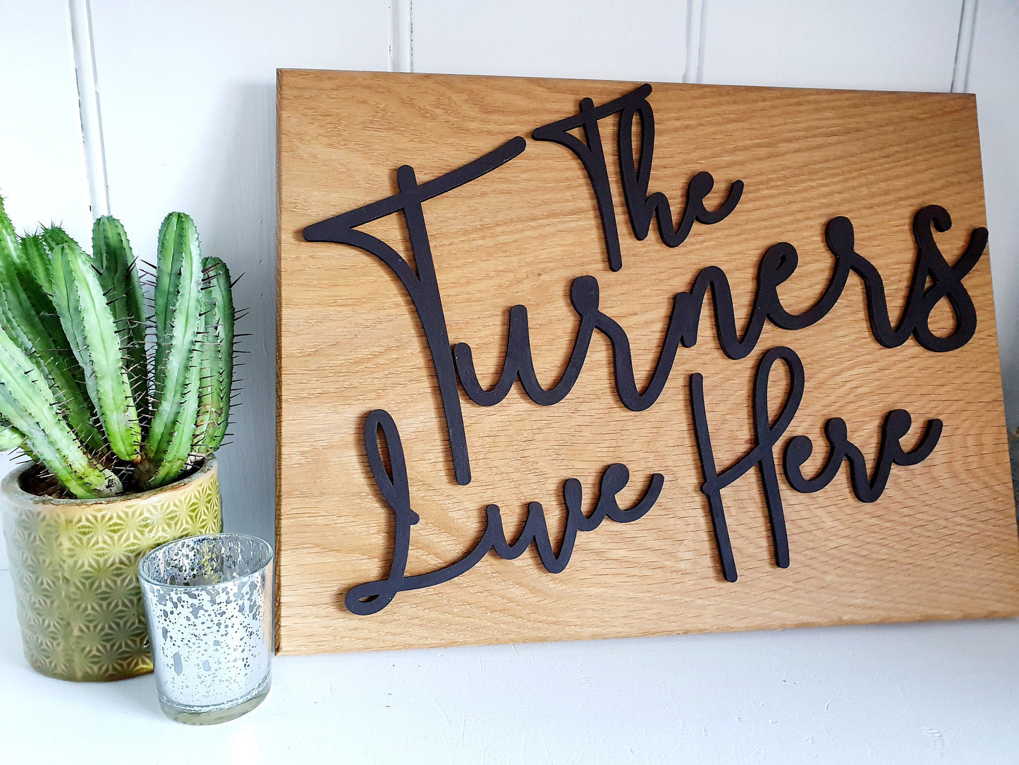 Personalised Rustic Oak Family Name Plaque, Farmhouse Style