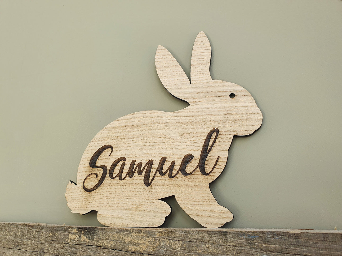 Rustic Personalised Wooden Rabbit Name Sign - Bunny Room Sign With Custom Name - Made From Oak Veneered MDF