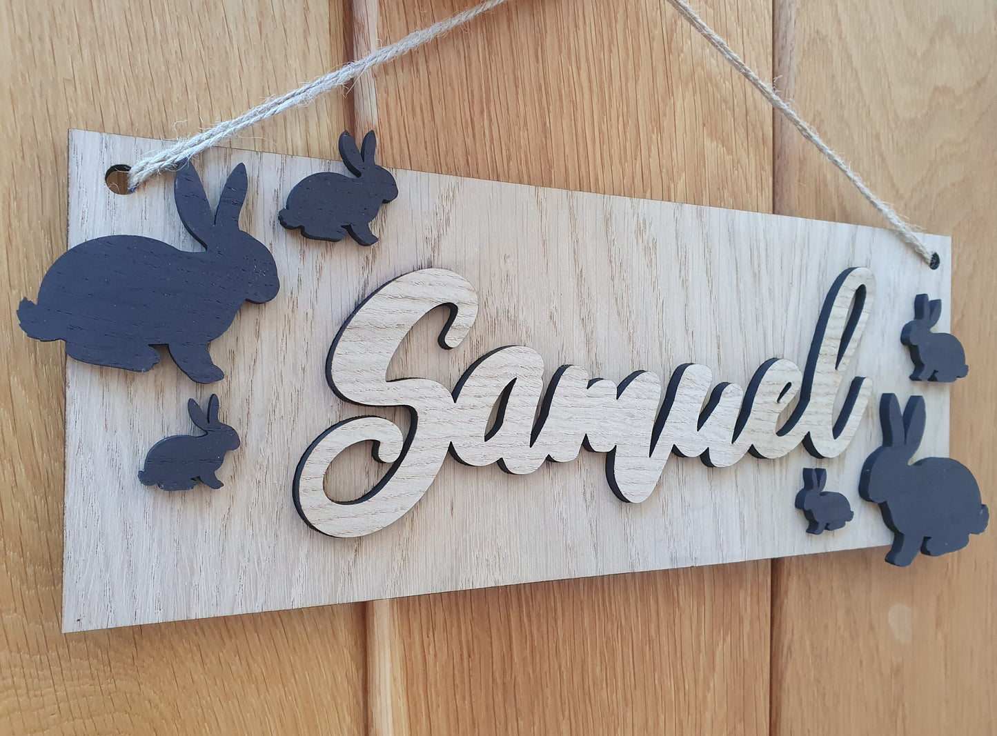 Personalised Wooden Bunny Bedroom Sign – Child's Name, Nursery Decor