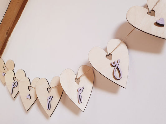 Rustic Wooden Letters Heart Bunting (Custom Bunting And Painted Any Colour Letters)