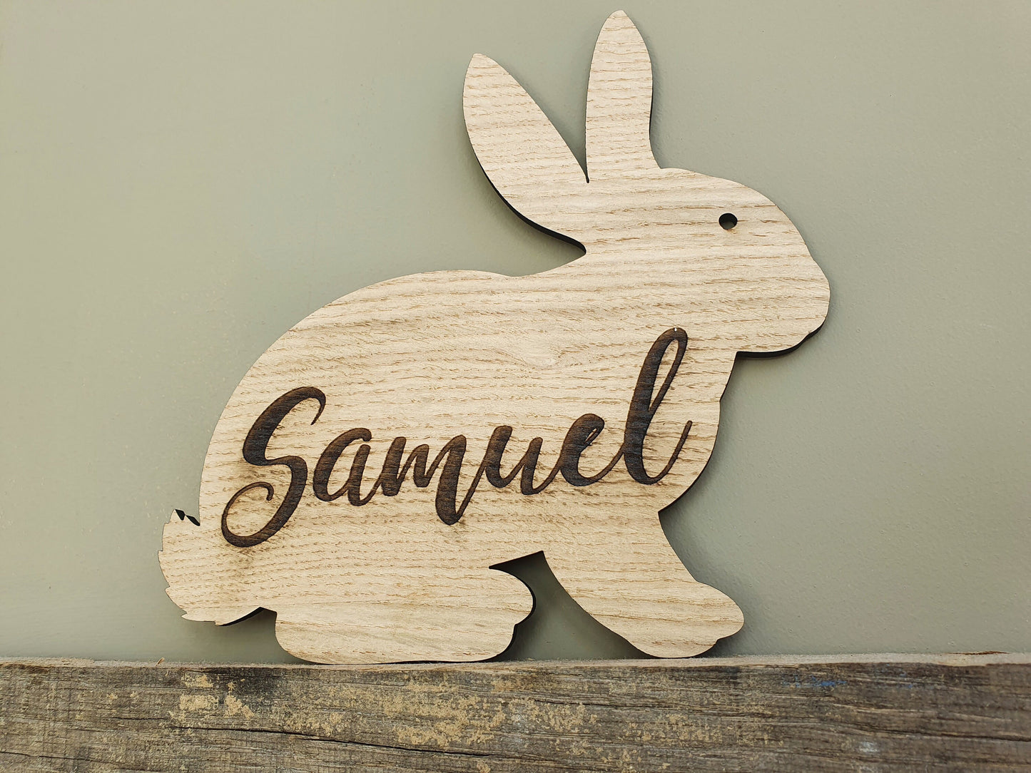 Rustic Personalised Wooden Rabbit Name Sign - Bunny Room Sign With Custom Name - Made From Oak Veneered MDF