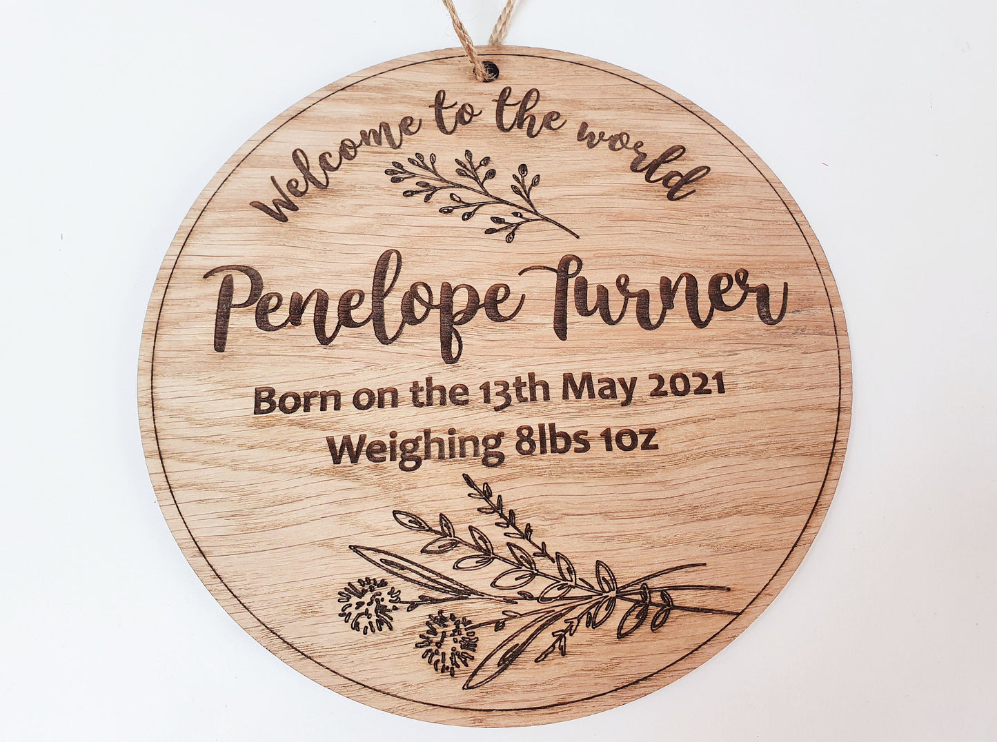 Personalised Oak Welcome Baby Sign – Newborn Keepsake