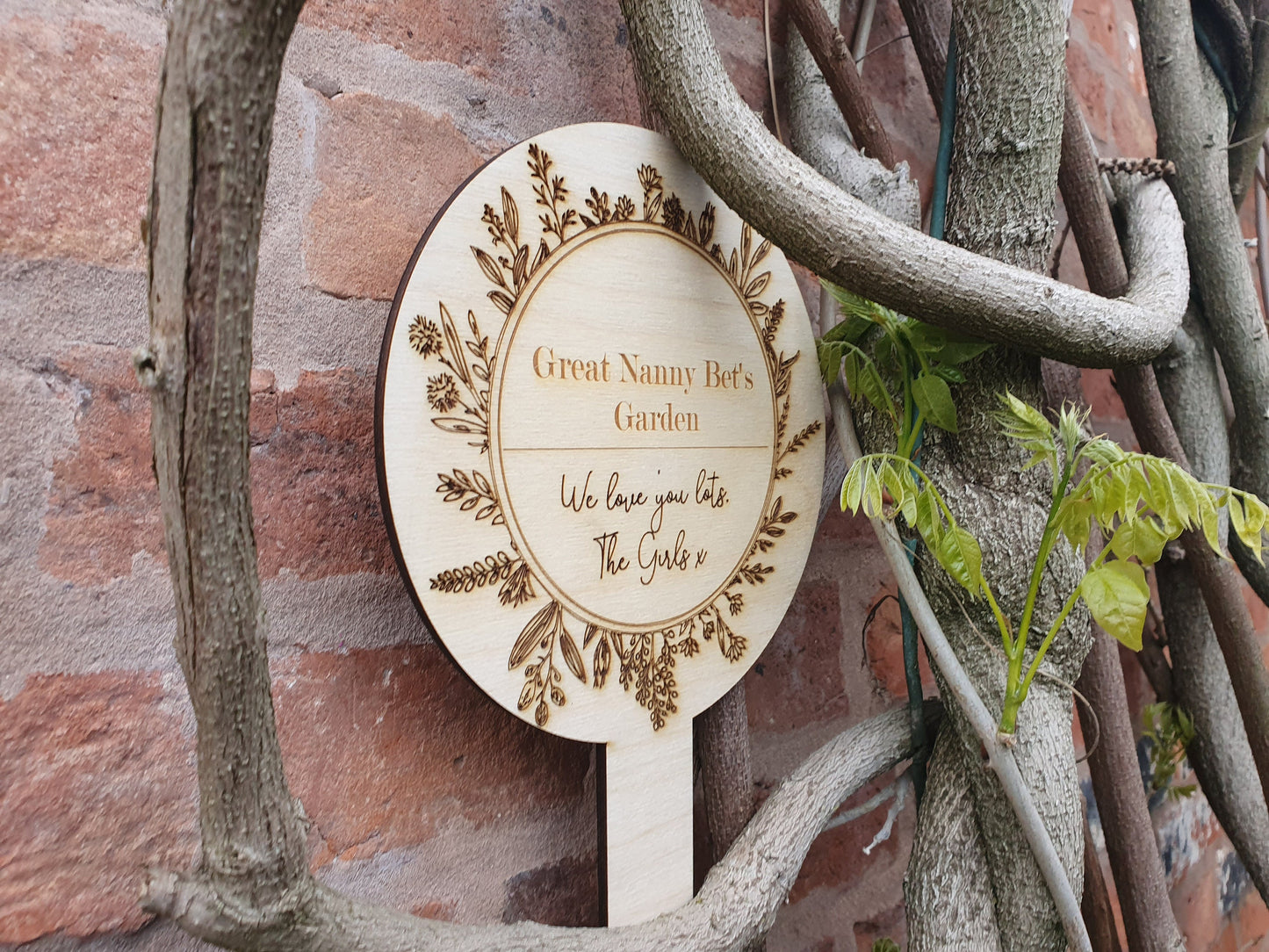 Personalised Rustic Wooden Garden Sign - Custom Engraved Plaque