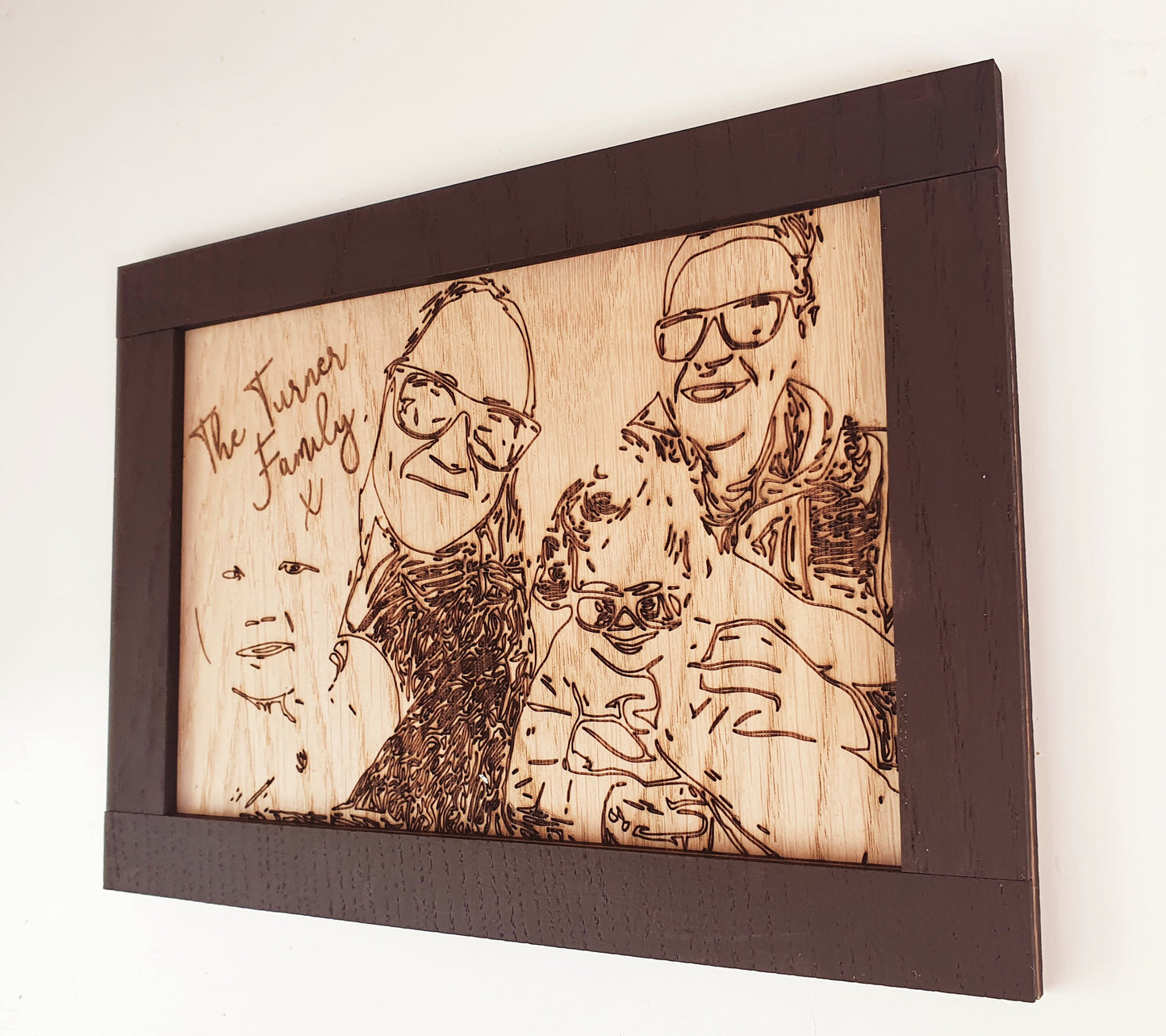 Personalised Wooden Family Portrait - Custom Photo Line Drawing
