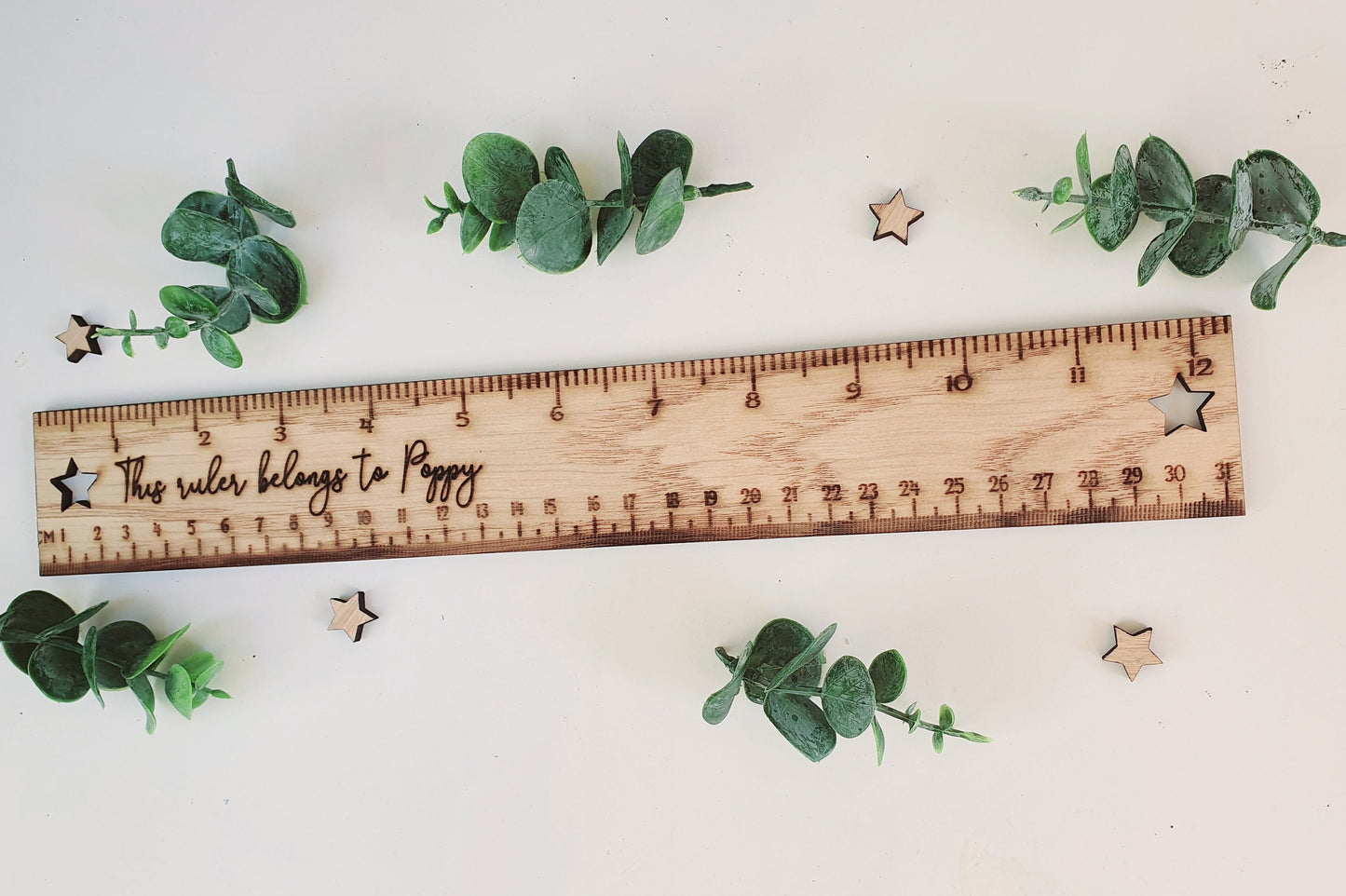 Personalised Wooden Name Ruler – Engraved Bookmark, 30cm/12 inches