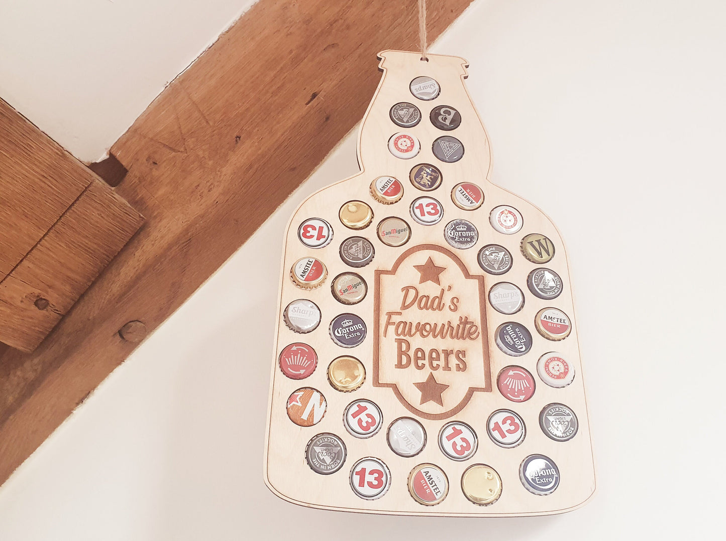 Wooden Beer Bottle Cap Collector – Dad's Favorite Beers Sign