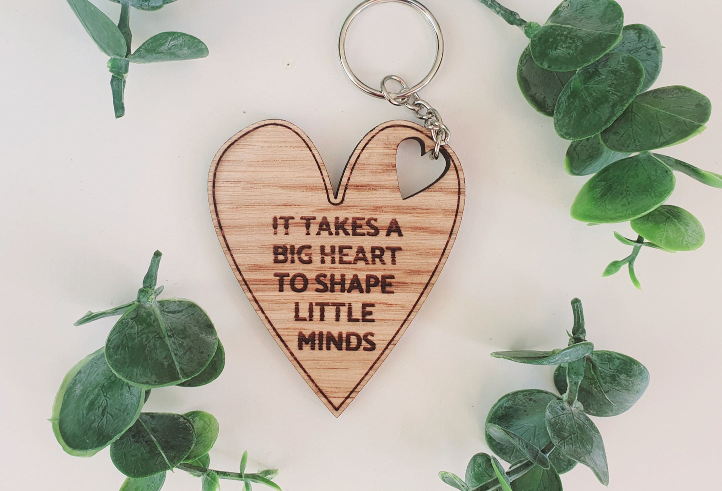Wooden Heart Teacher Keyring: 'It Takes a Big Heart' Quote