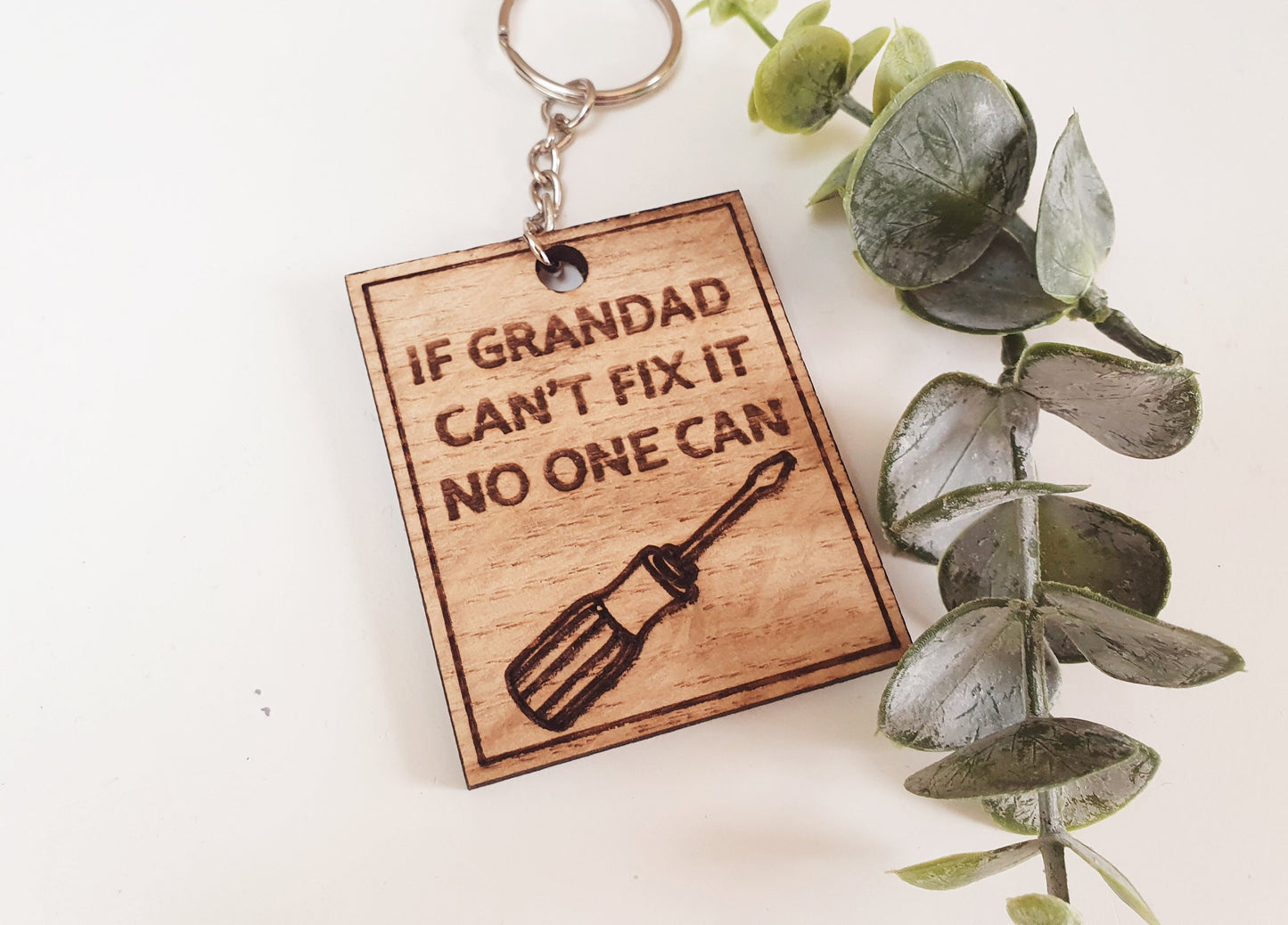If Grandad Can't Fix It Oak Keyring - Father's Day Gift
