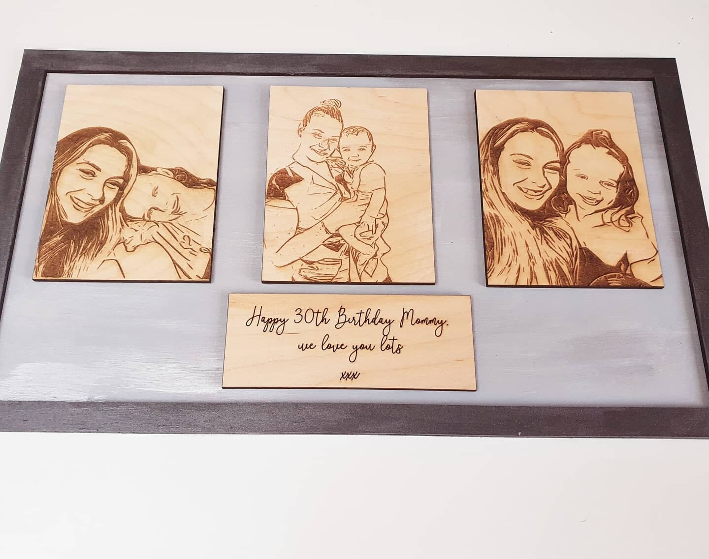 Wooden Personalised Birthday Gift - Custom Engraved Digital Drawings From Photos - Framed Birthday Portraits - Different Colours Available