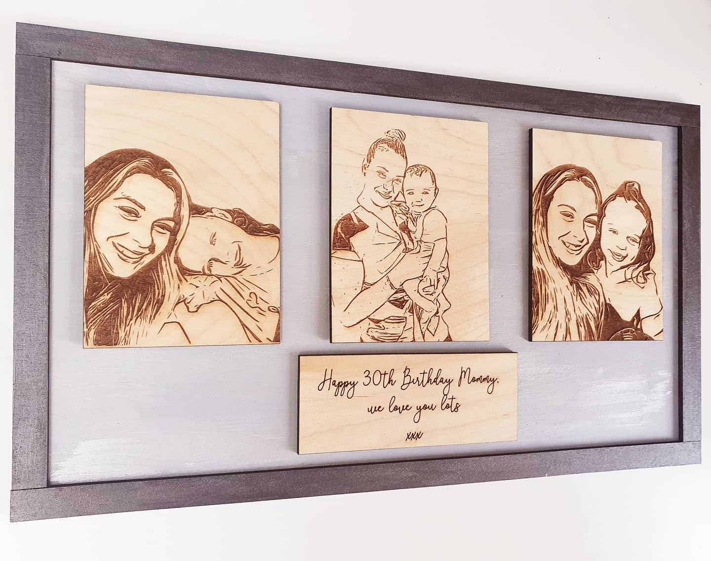 Wooden Personalised Birthday Gift - Custom Engraved Digital Drawings From Photos - Framed Birthday Portraits - Different Colours Available