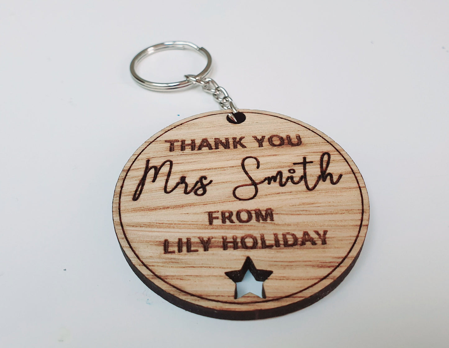 Personalised Wooden Teacher Thank You Keyring, End of Term Gift