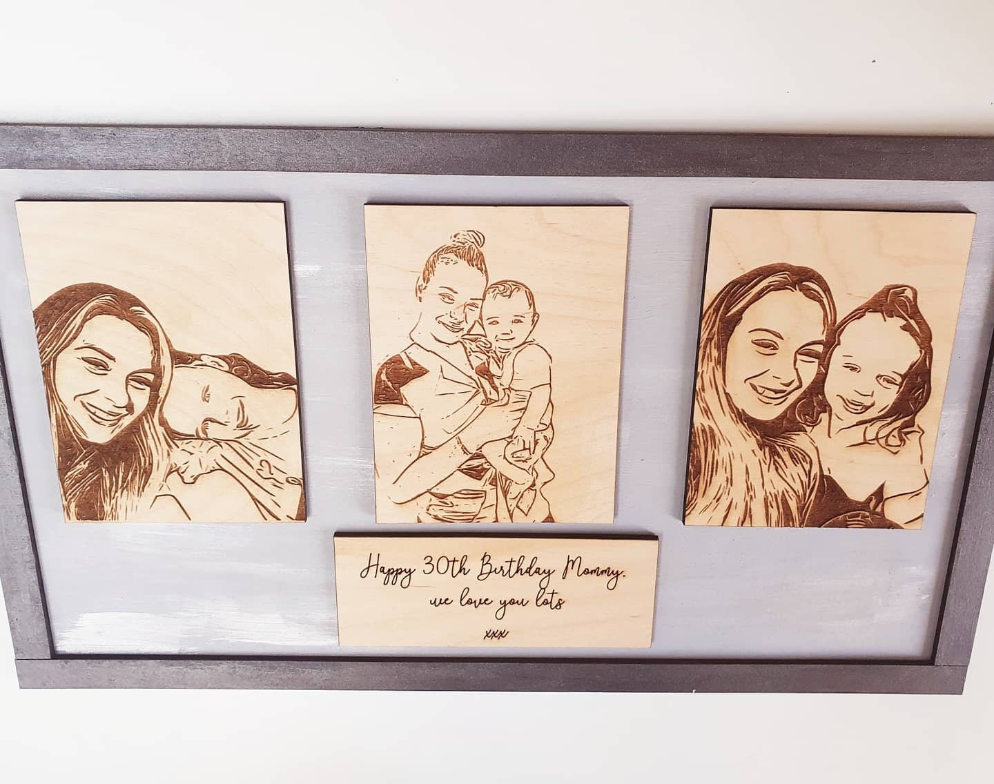 Wooden Personalised Birthday Gift - Custom Engraved Digital Drawings From Photos - Framed Birthday Portraits - Different Colours Available