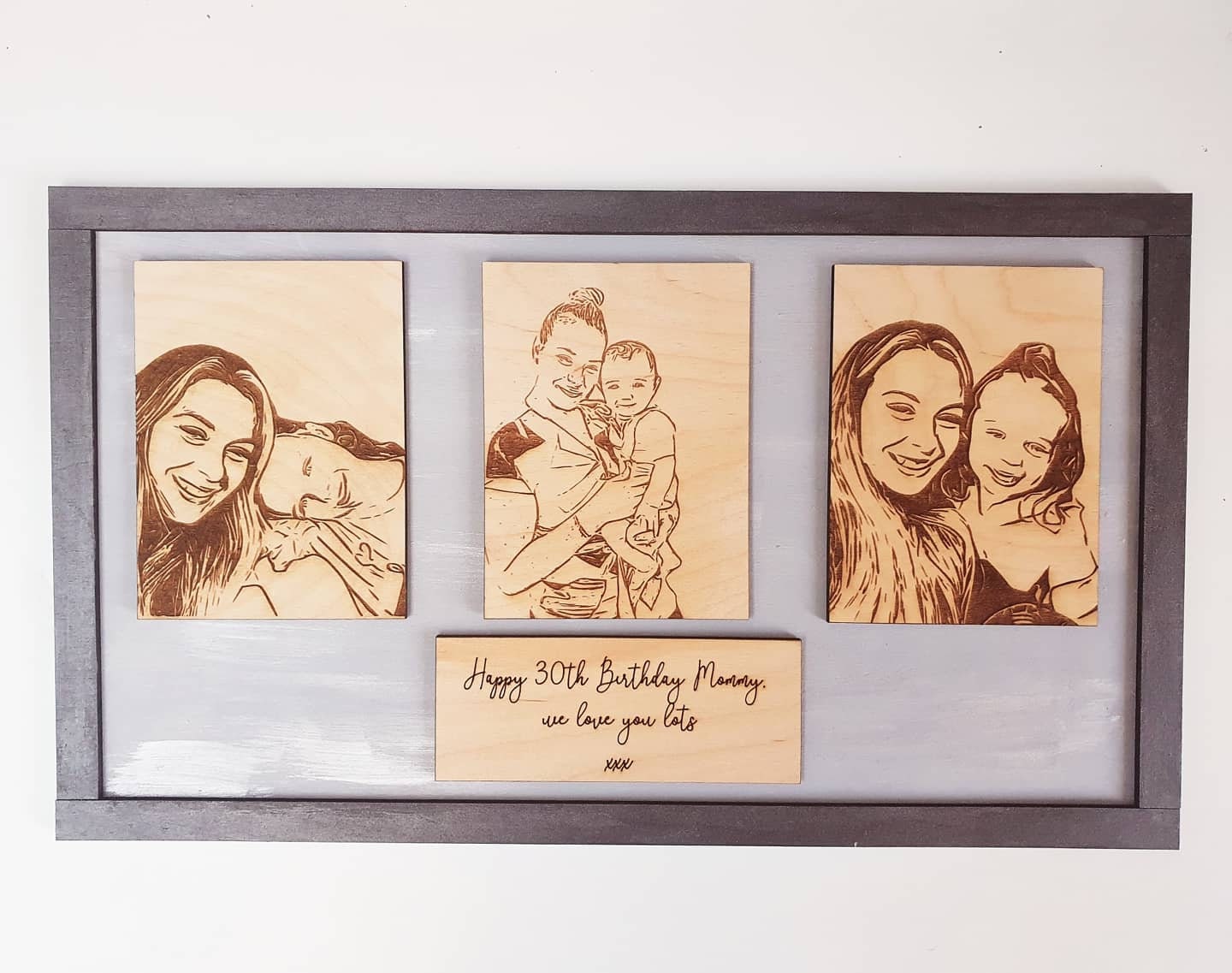 Wooden Personalised Birthday Gift - Custom Engraved Digital Drawings From Photos - Framed Birthday Portraits - Different Colours Available