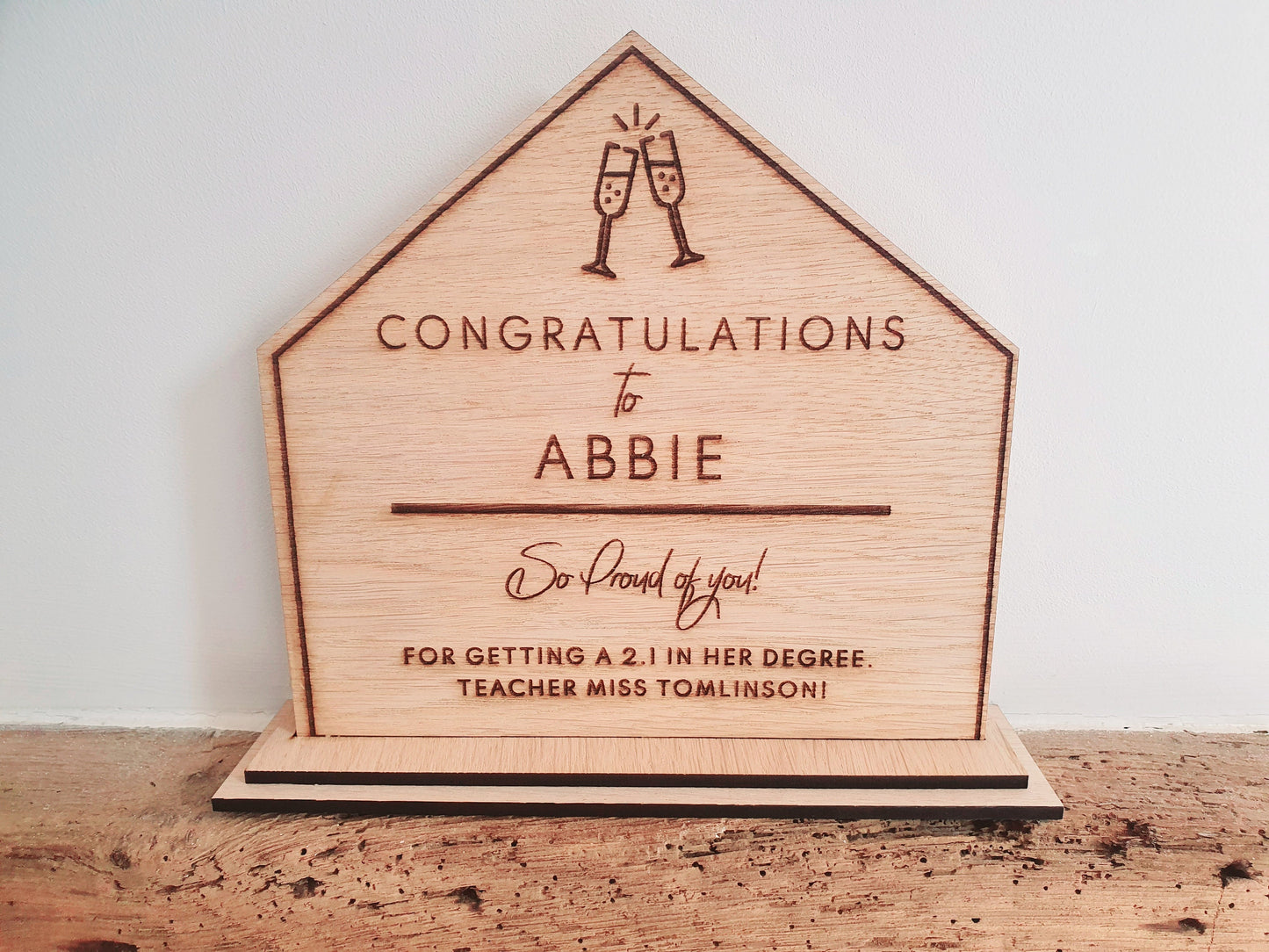 Personalised Congratulations Oak Wood Plaque, New Home, Graduation Gift