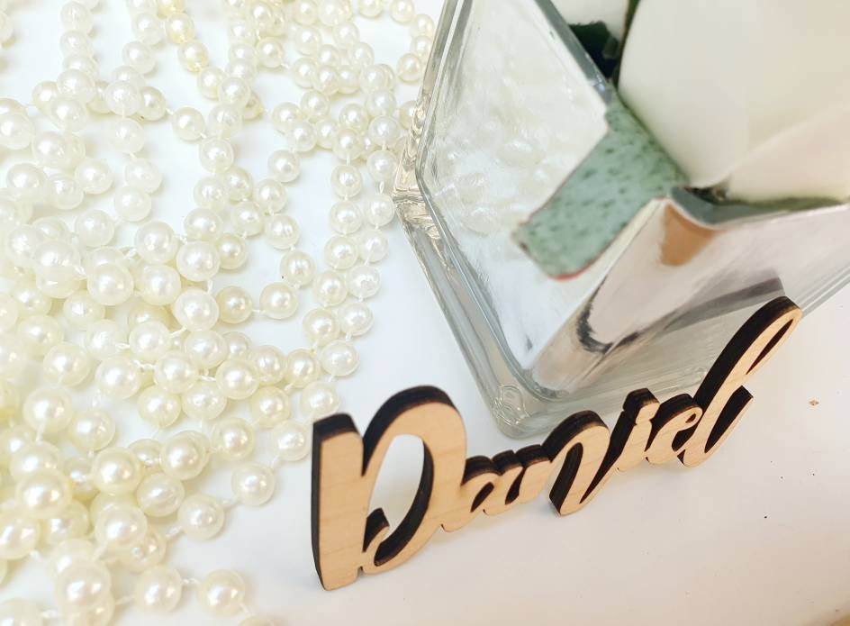 Wooden Names - Unique Personalised Wooden Wedding Name Cards - Modern Wooden Letters Wedding Favours - Wedding Place Cards - Wedding Titles