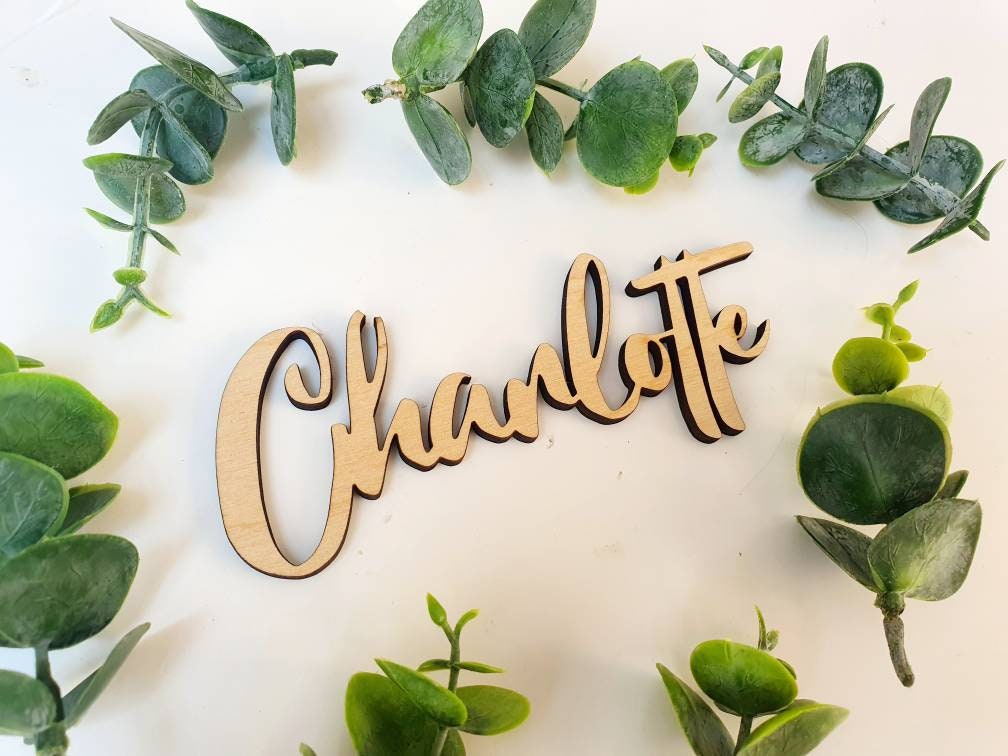 Personalised Wooden Wedding Place Cards - Modern Birchwood Names