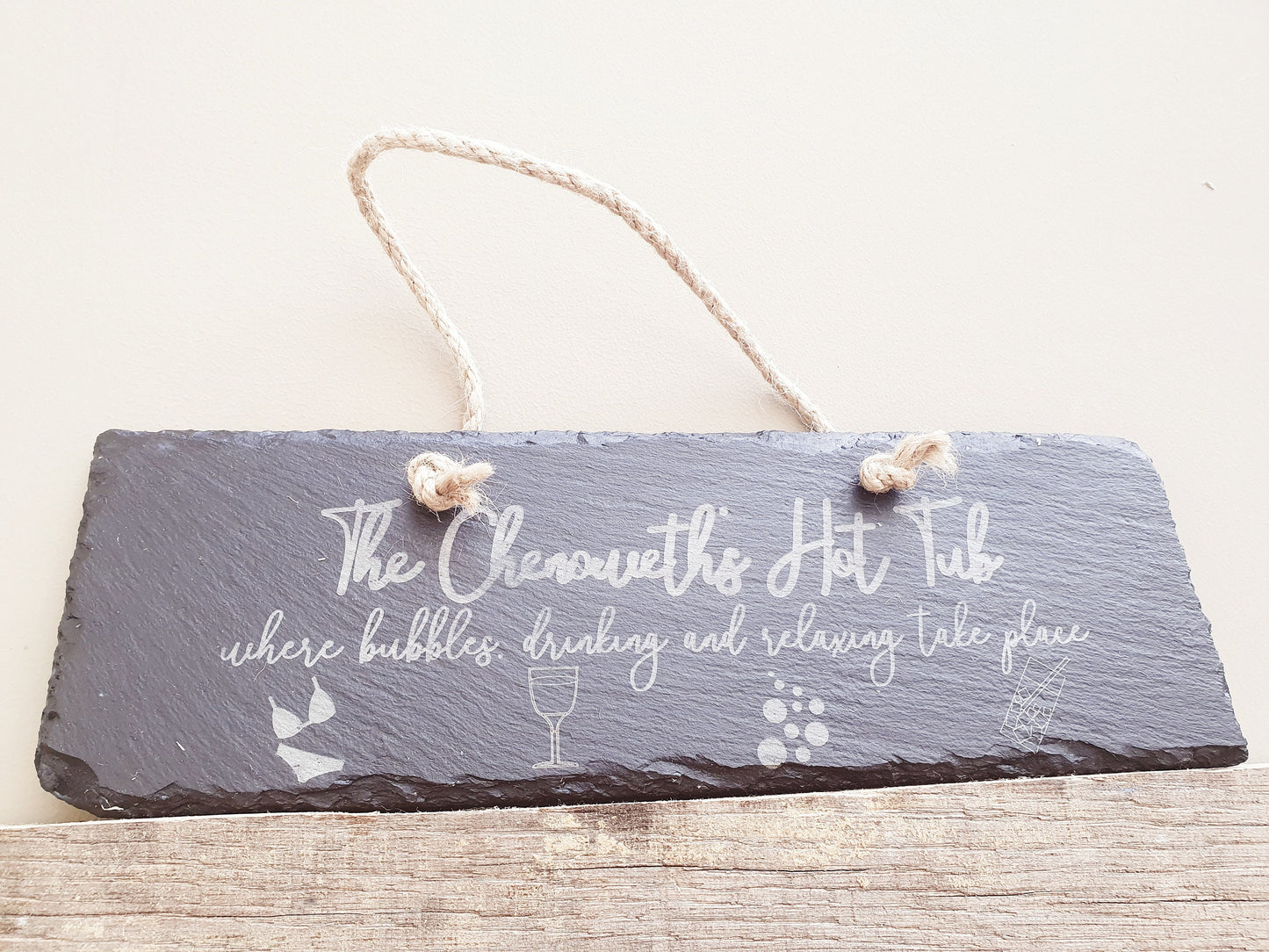 Personalised Slate Hot Tub Sign – Custom Family Name Decor