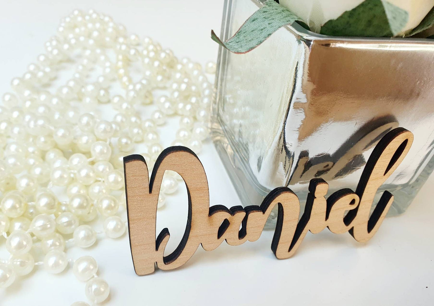 Wooden Names - Unique Personalised Wooden Wedding Name Cards - Modern Wooden Letters Wedding Favours - Wedding Place Cards - Wedding Titles