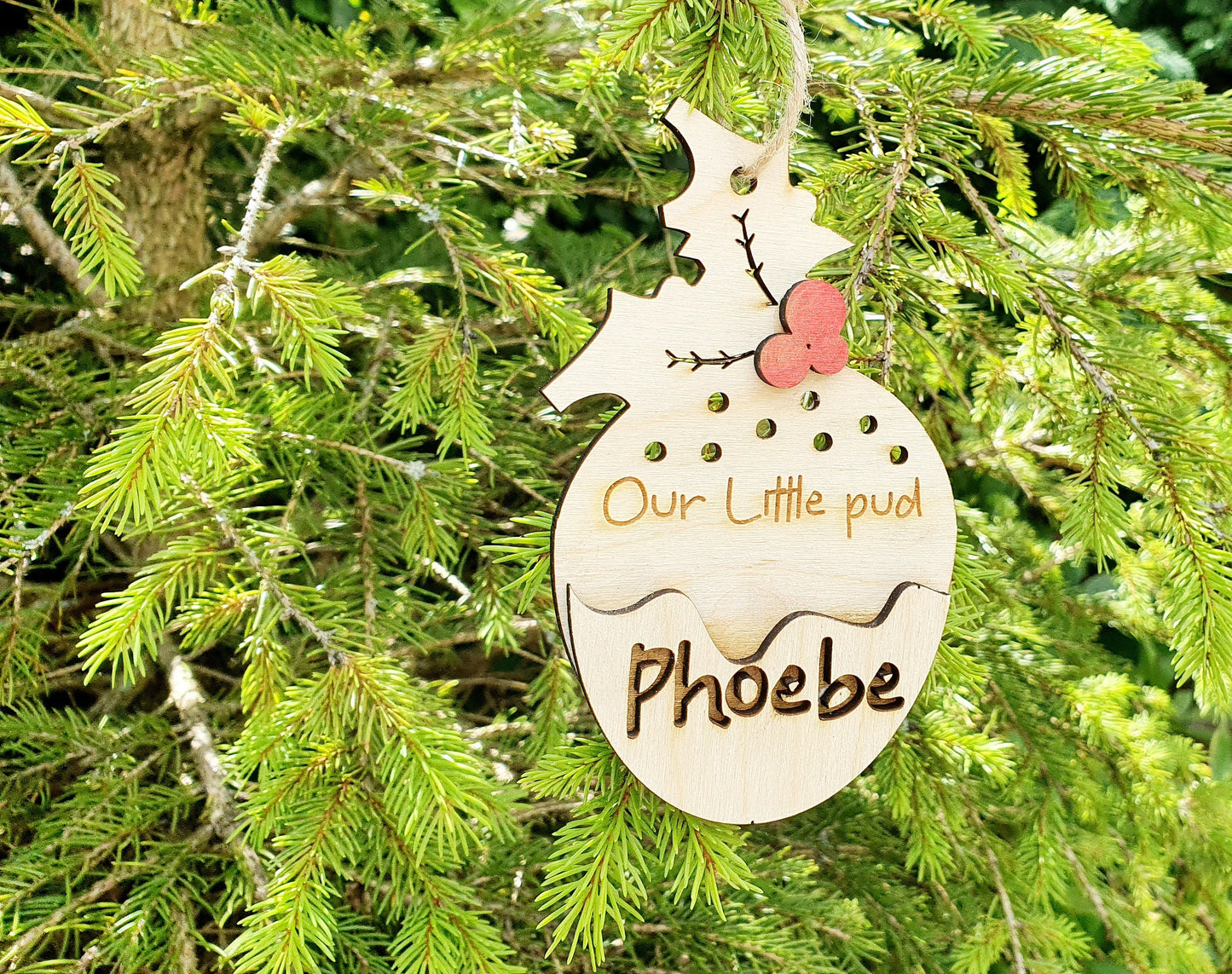 Personalised Christmas Pudding Bauble - Custom Wooden Tree Decoration