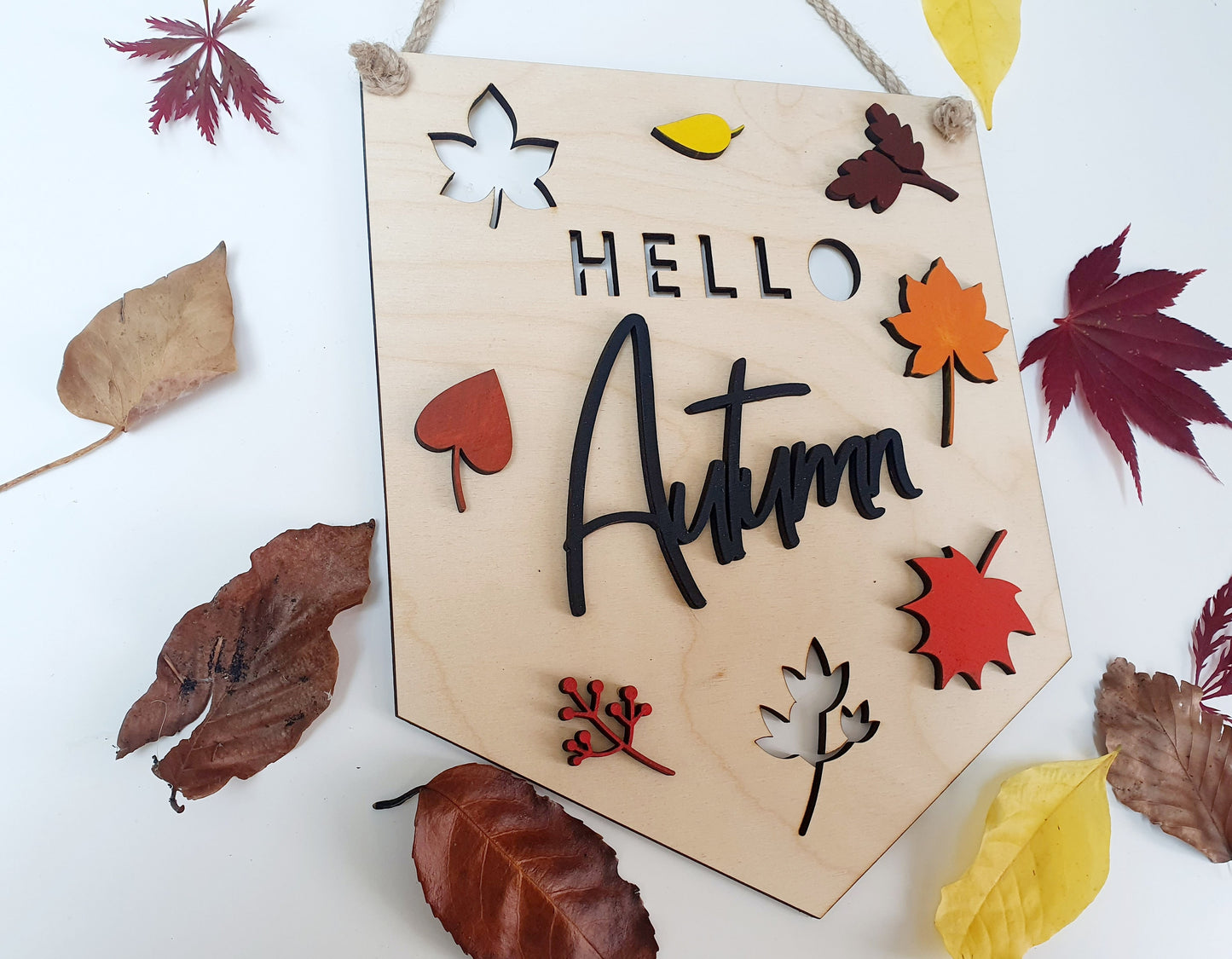 Hello Autumn Wood Plaque - Autumn Decor - Wooden Hand painted Sign with Autumn Theme - Gift for Autumn