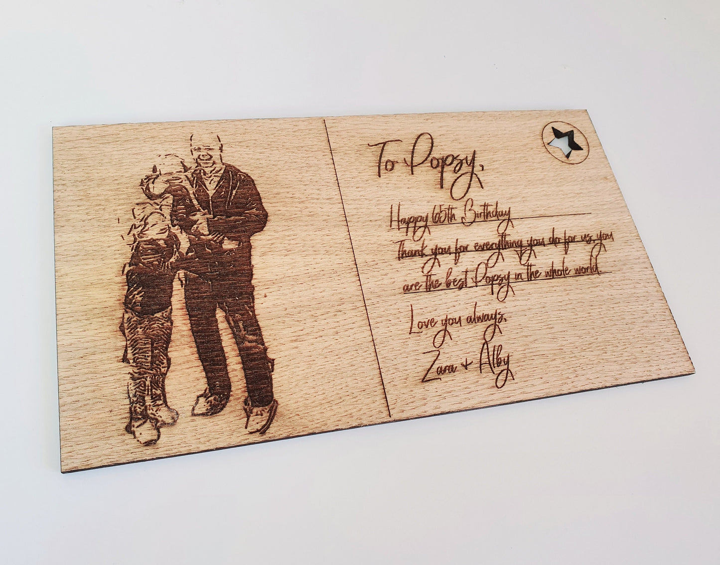 Engraved Wood Photo Postcard – Personalized Portrait Gift