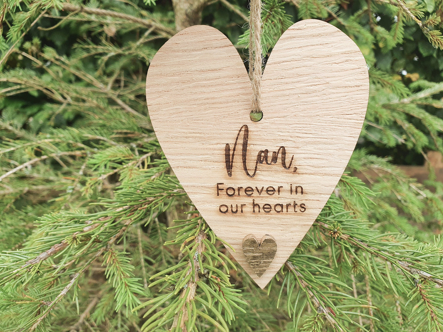 Personalised Forever in our Hearts Christmas Bauble - In Memory Of Wood Bauble - Memorial Christmas Tree Ornament