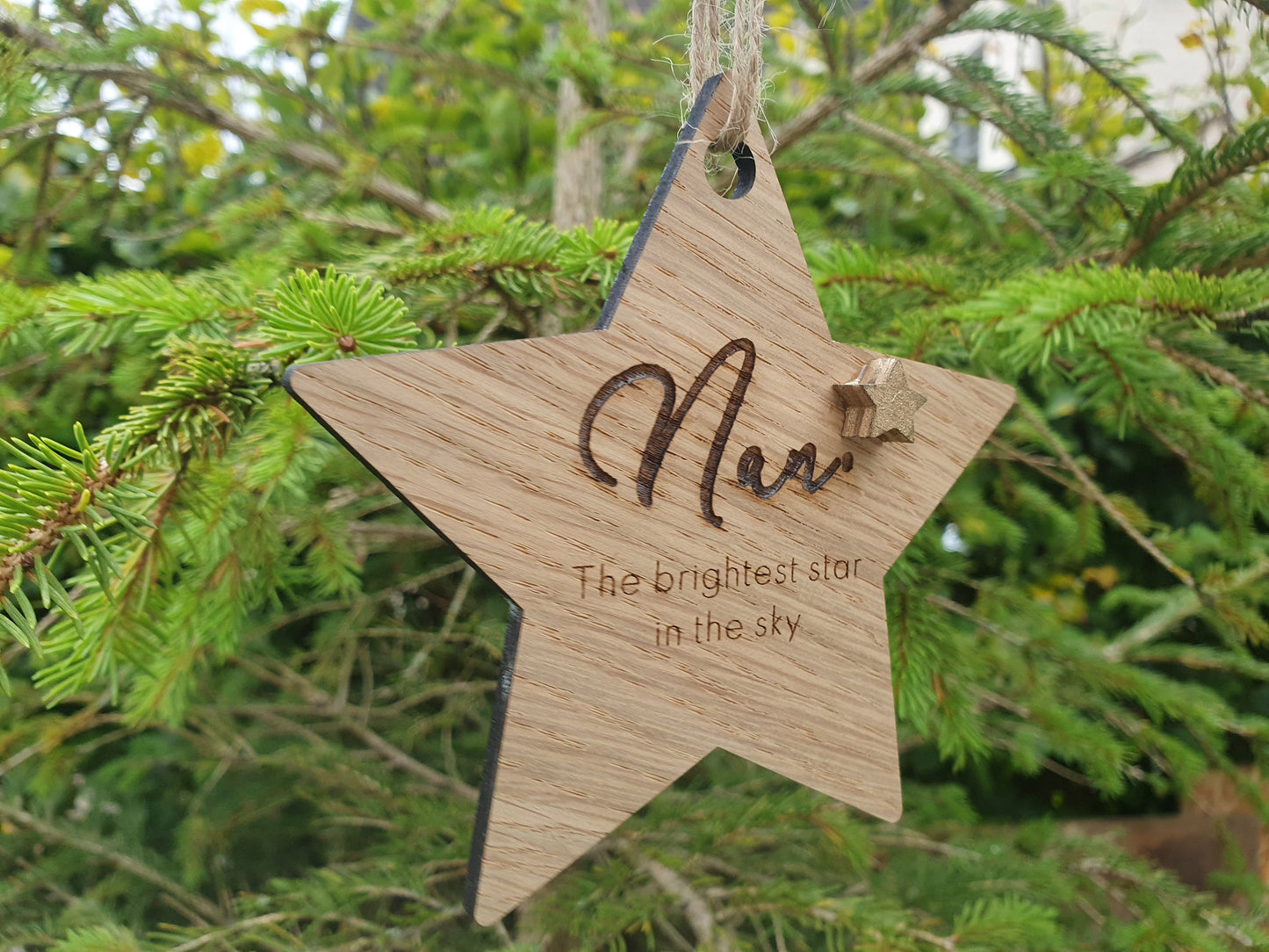 Personalised Memorial Wood Star Christmas Ornament - In Memory