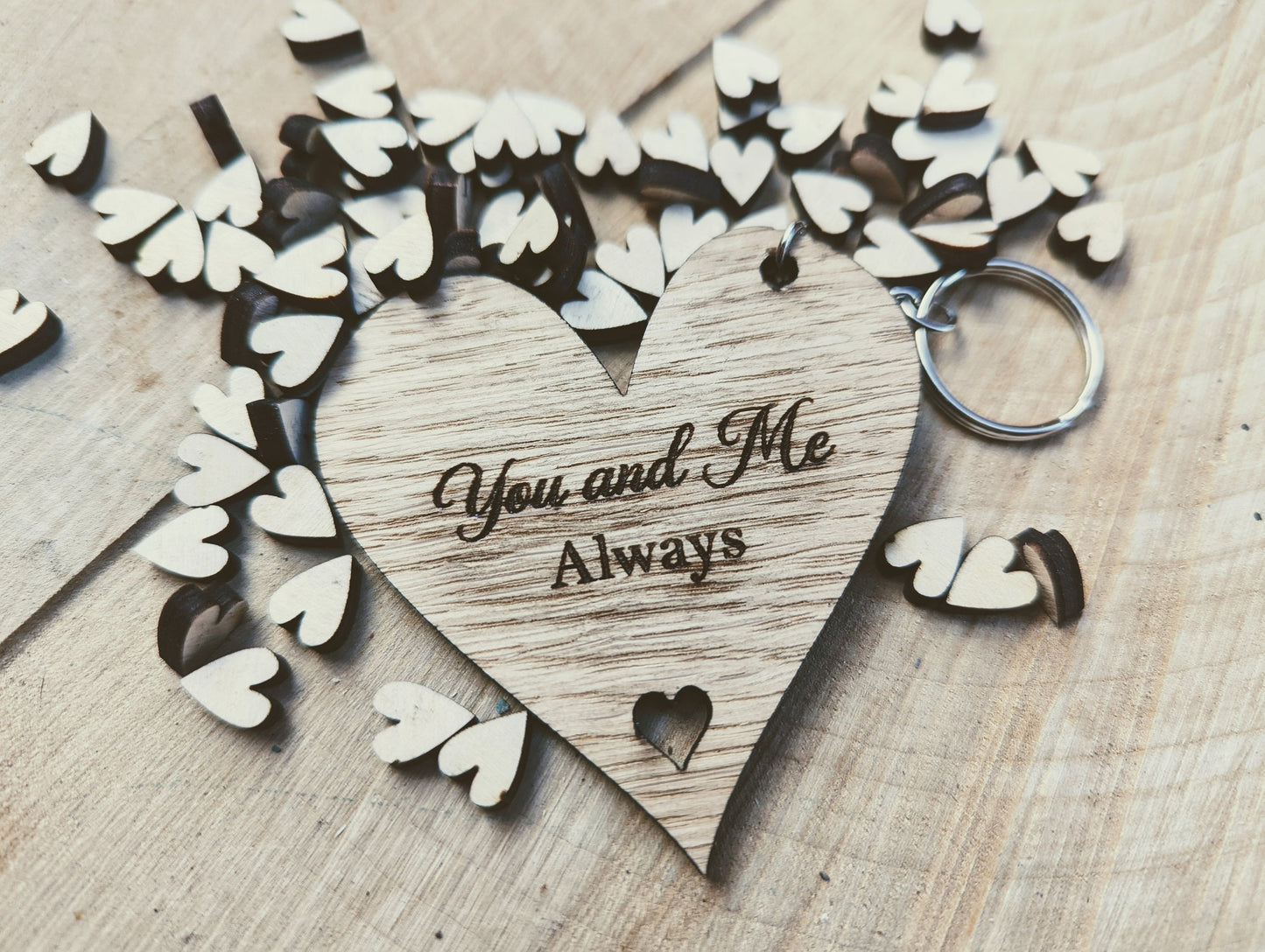 You and Me Always Wooden Heart Keyring – Valentine's Gift