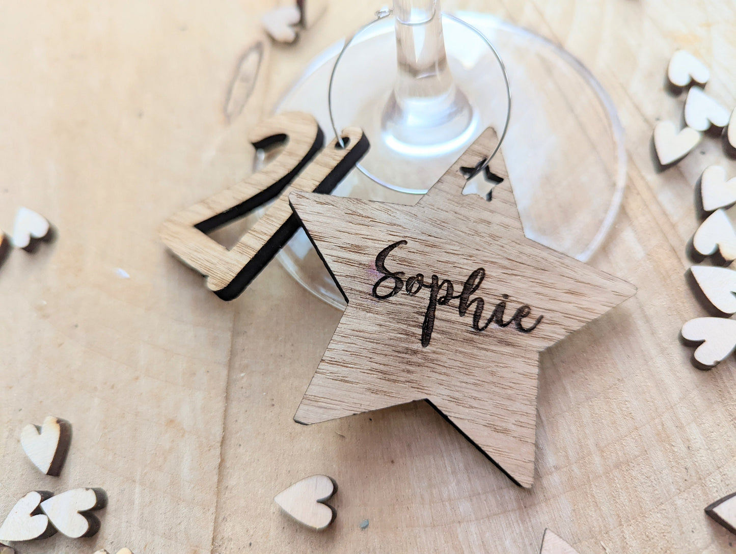 Personalised birthday wine glass charms - Wooden birthday wine glass charms with name and birthday age. Birthday wine glass charms