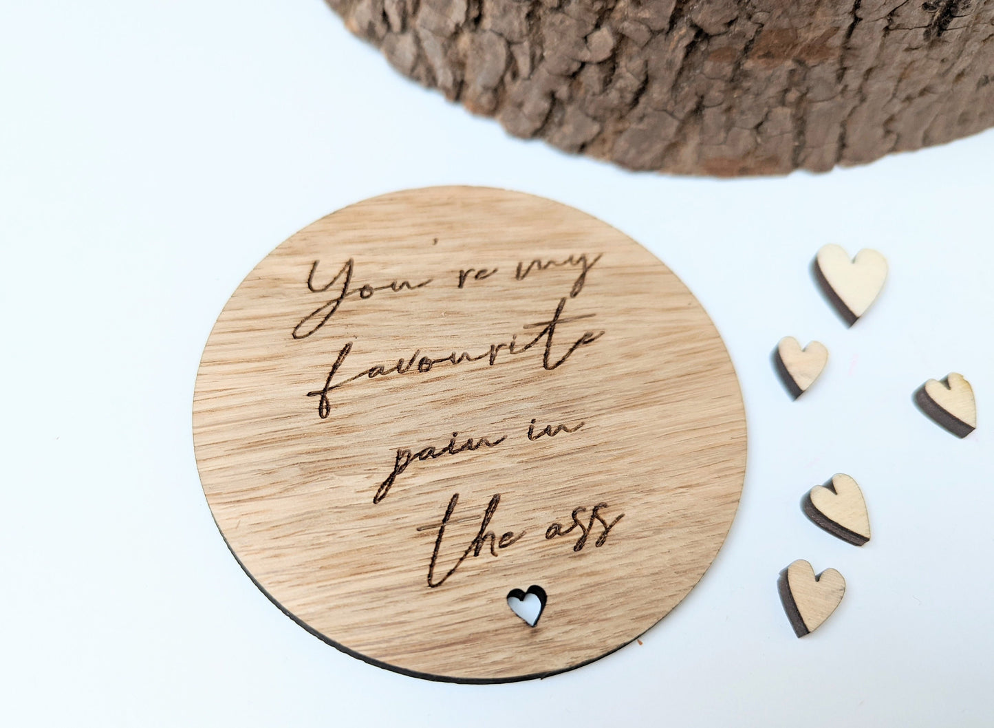 Funny Engraved Oak Veneer Coaster, Rude Valentine's Gift