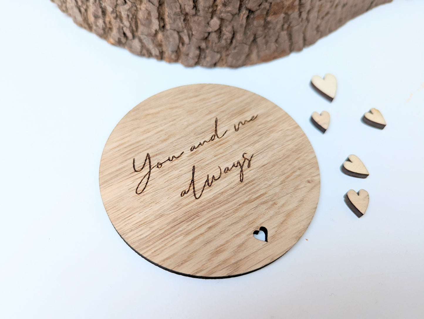 Engraved Oak Veneer Coaster, You and Me Always