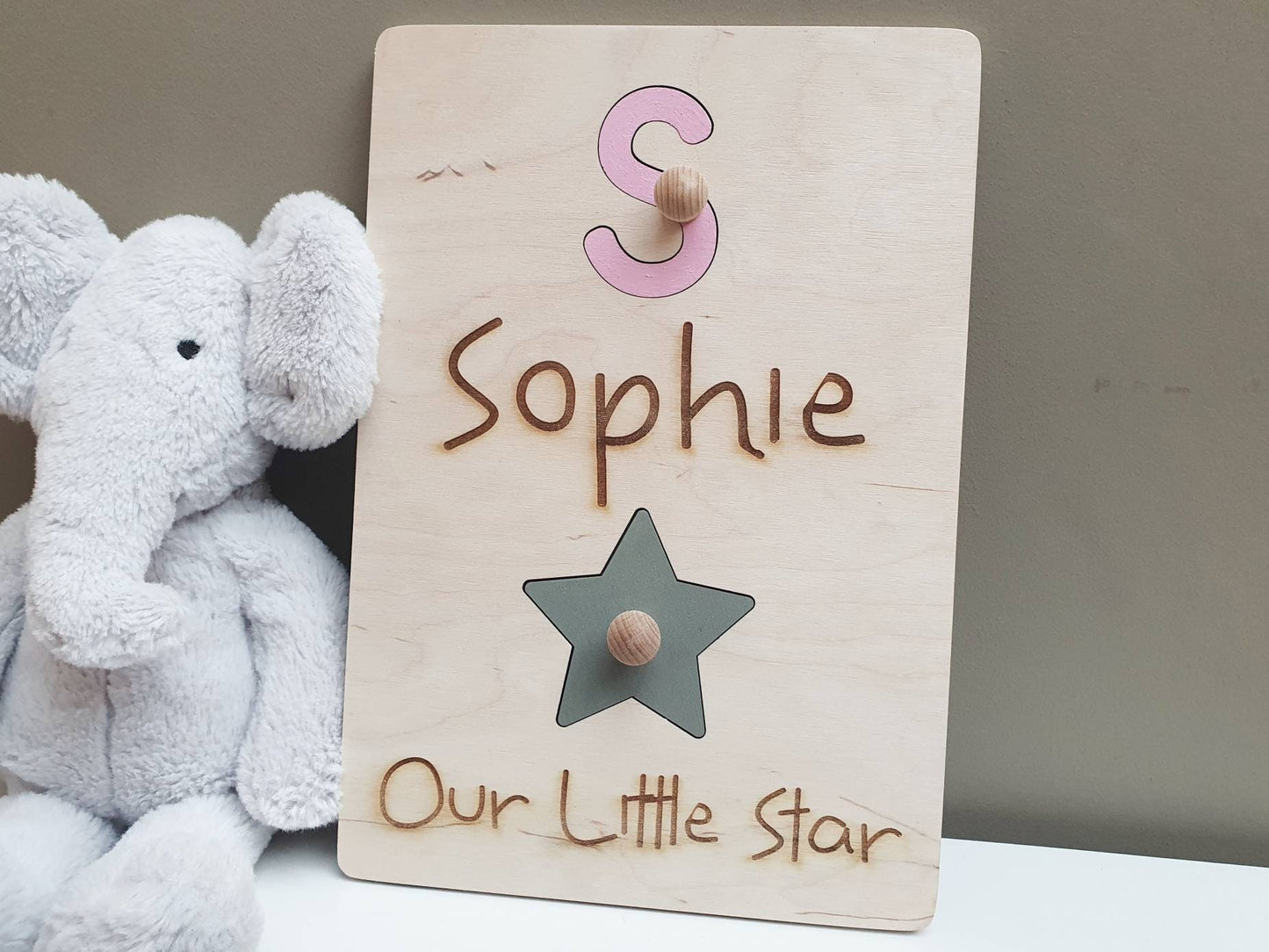 Personalised Wood Baby Name Puzzle – Little Star Nursery Decor
