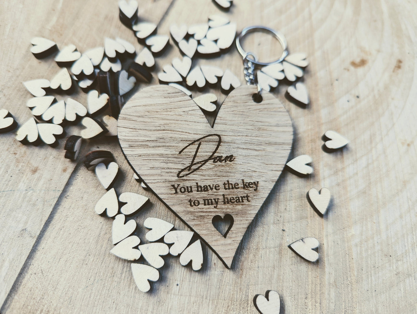 Personalised Key to My Heart Keyring - Oak Veneer Valentine's Gift