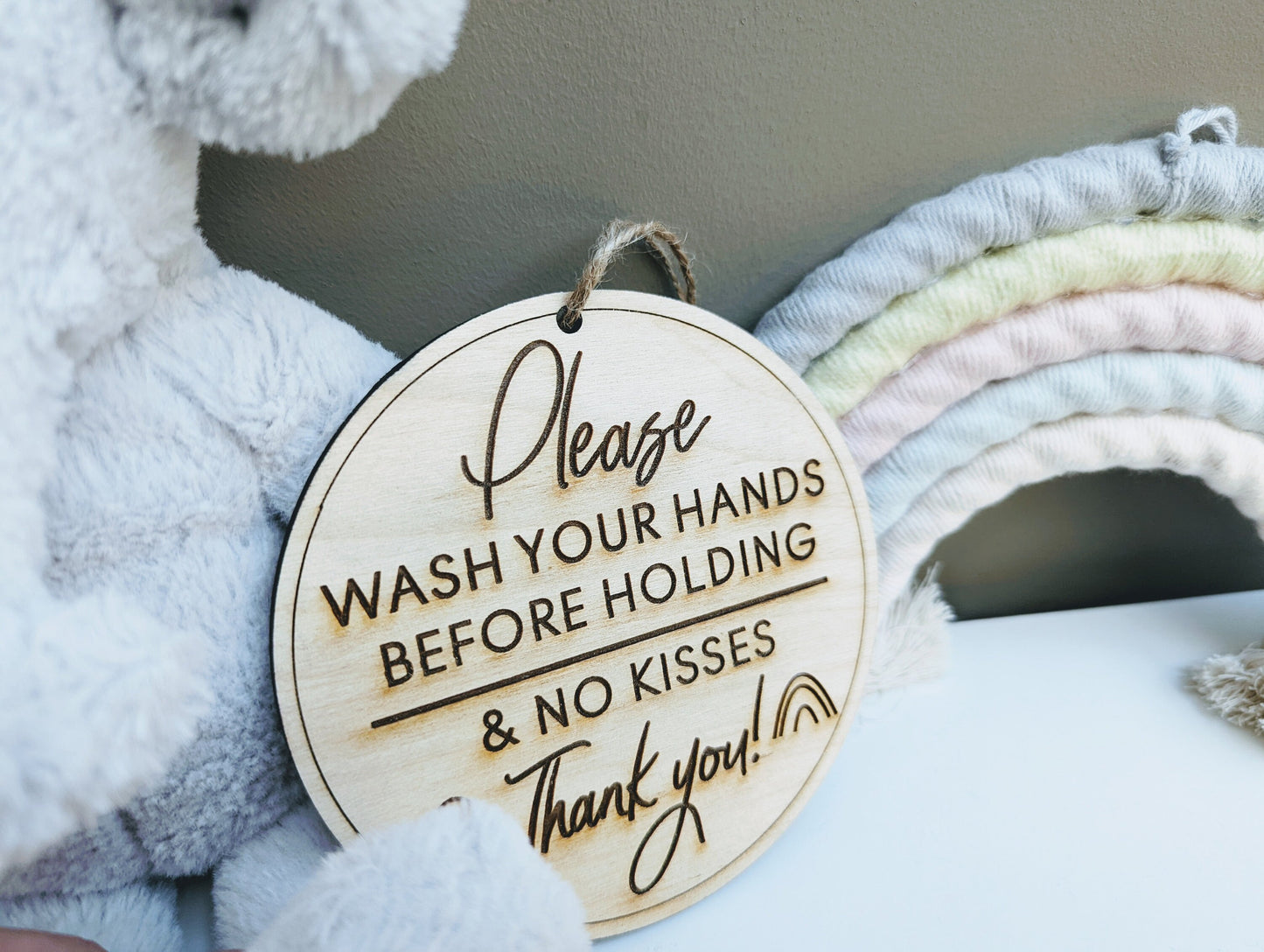 Wash Hands Before Holding Baby Wood Sign - No Kissing Reminder