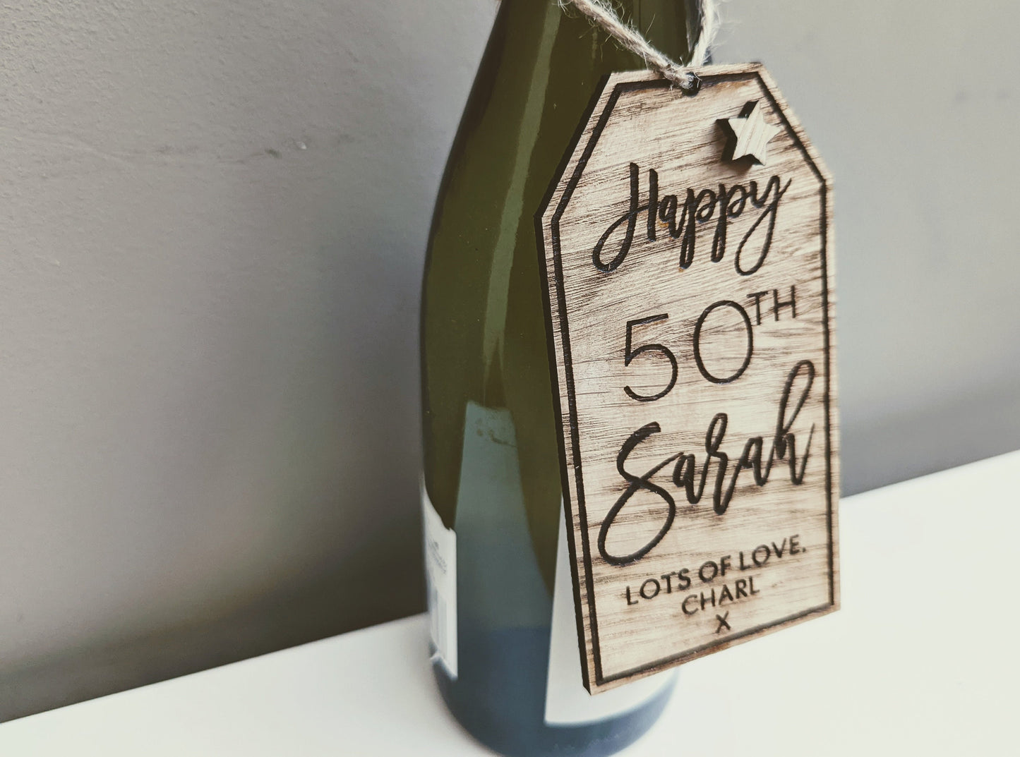 Personalized Oak Veneer Bottle Tag: Rustic Wedding, Birthday, Christmas