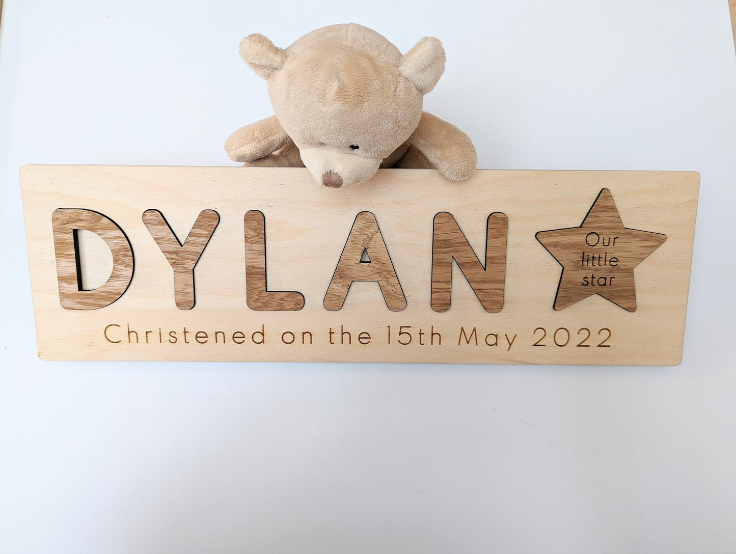 Personalised Wooden Name Puzzle, Rustic Baby Gift