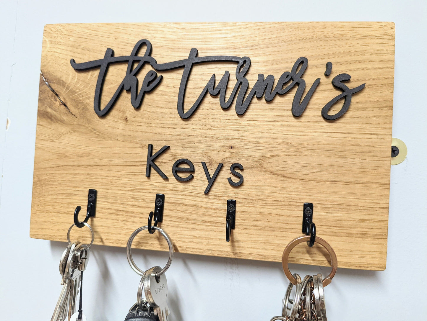 PersonaliSed Family Name Oak Key Hook Sign, Rustic Home Decor