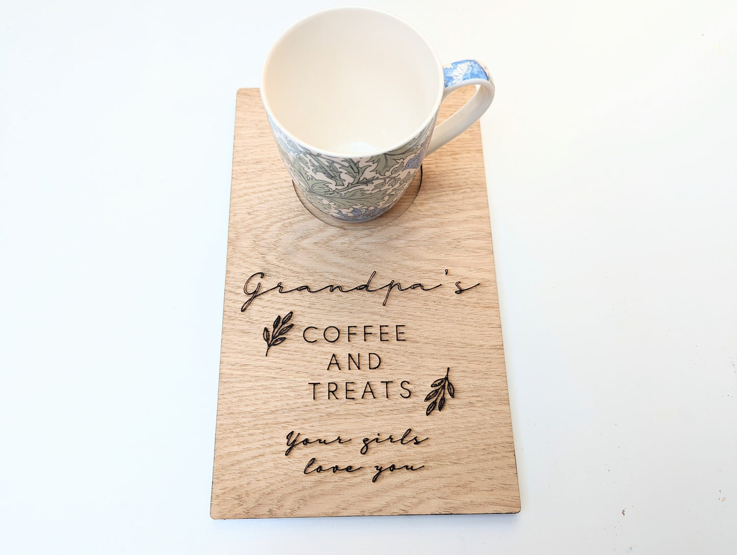 Personalised Engraved Wooden Sofa Tray, Coffee & Treats Gift (18x29cm)