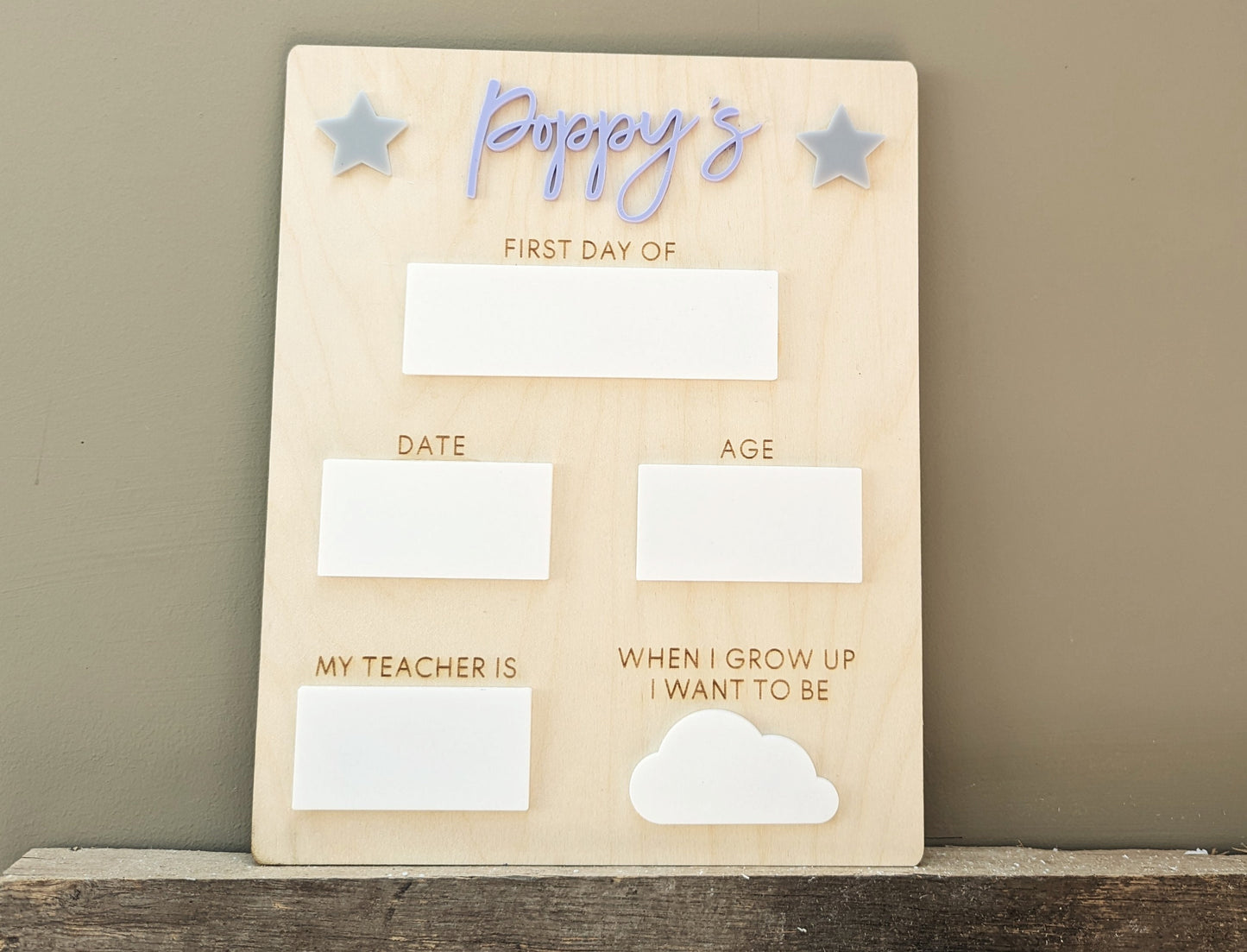 Personalised First Day of School Photo Board, Birchwood School Sign