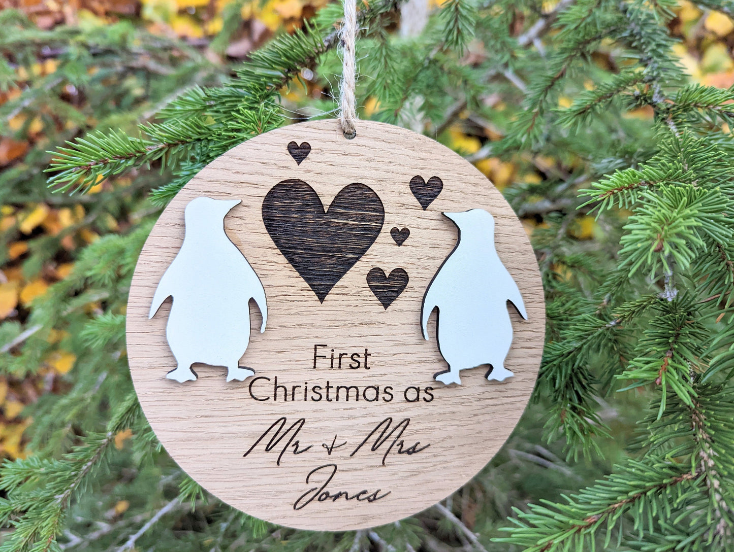 Personalised First Christmas as Mr and Mrs Bauble. Wooden first Christmas as Mr and Mrs Christmas Decoration. Gift for Mr and Mrs