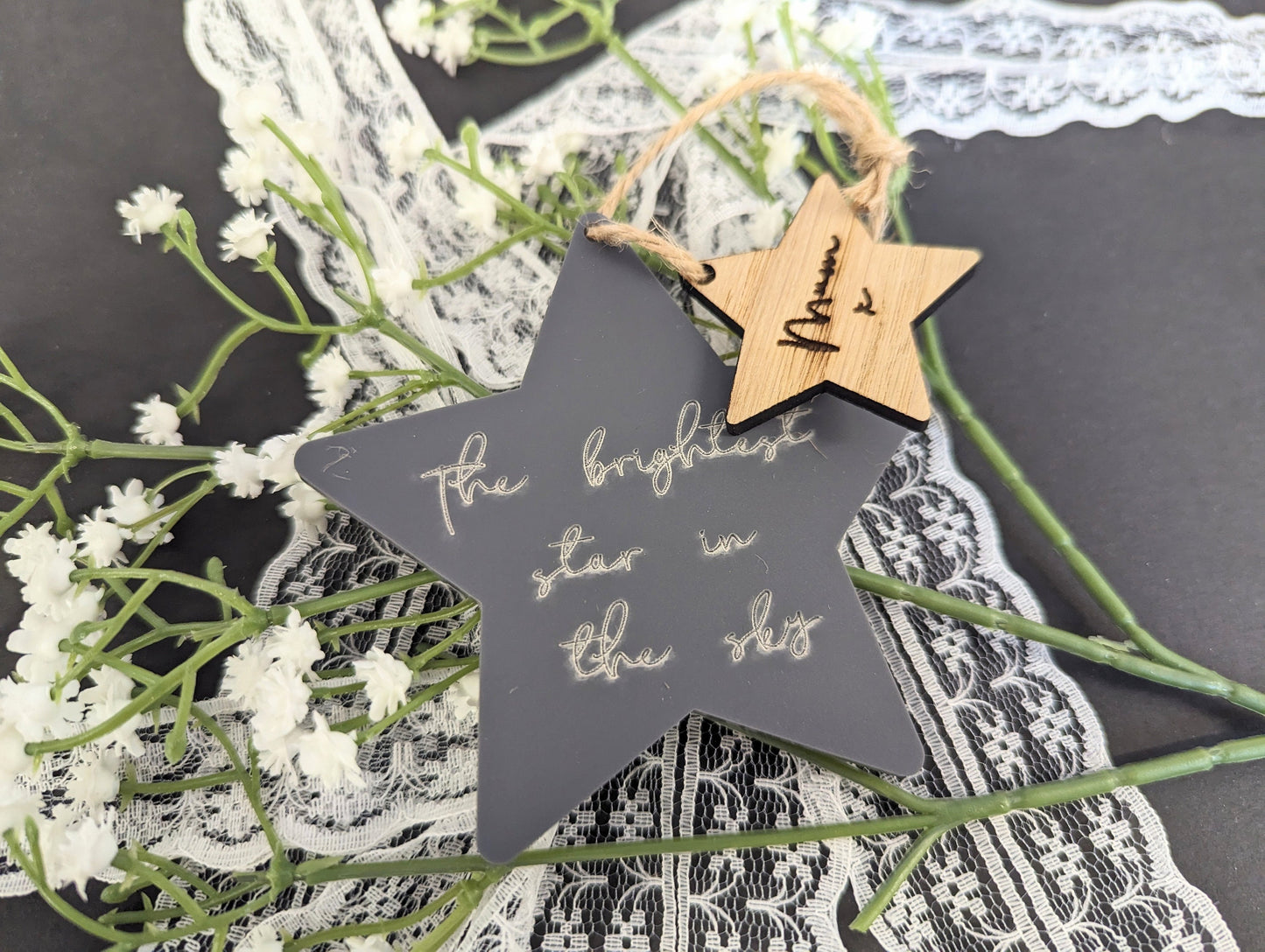 Personalised Memorial Star Keepsake, Engraved Acrylic & Oak