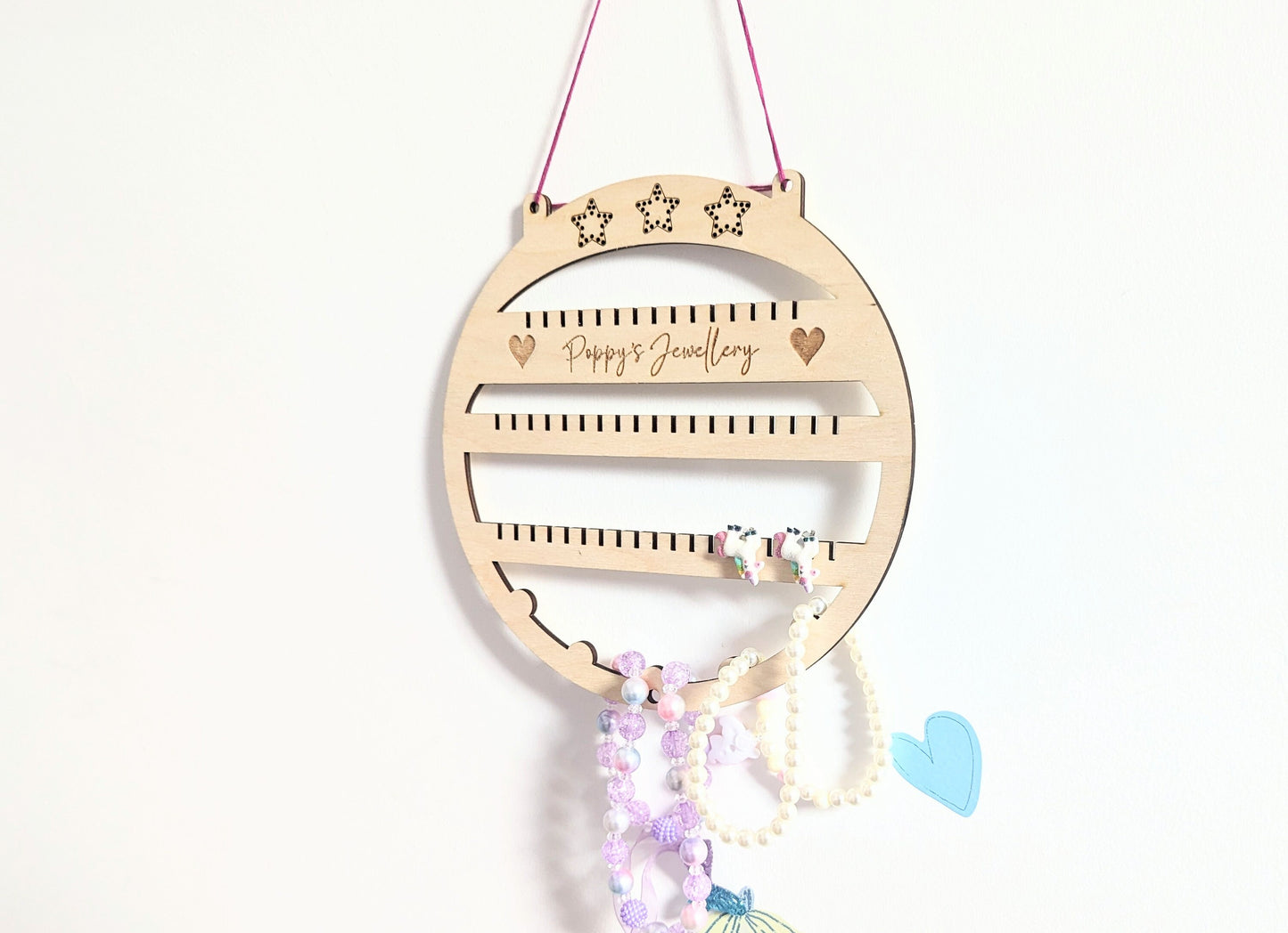 Personalised Name Jewelry Holder, Wooden Wall Hanger for Children