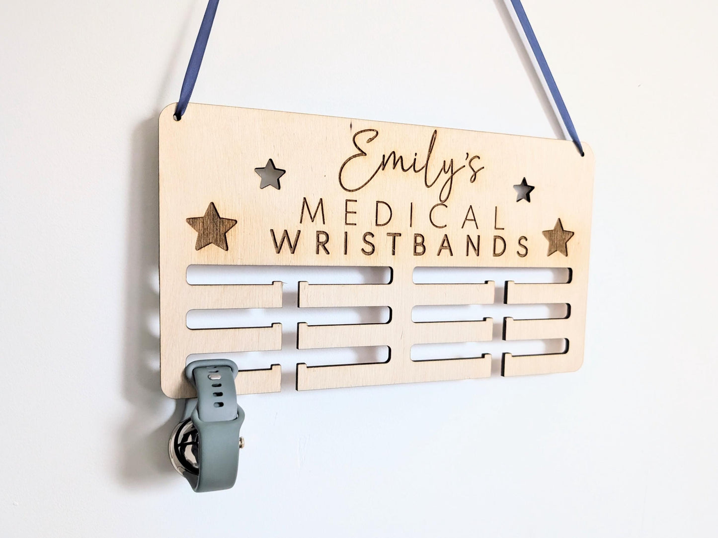 Personalized Wooden Medical Wristband Holder - Wall Hanger