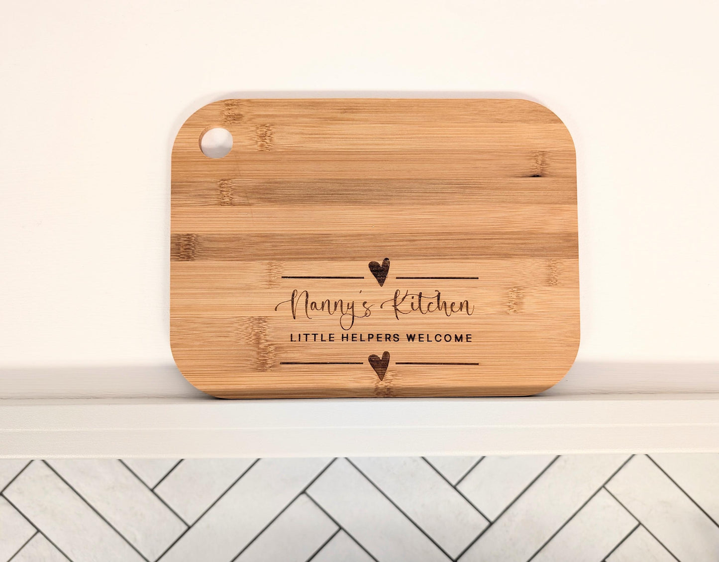 Personalised Little Helpers Welcome Chopping & Serving Board. Kitchen Keepsake. Personalised Nanny's Little Helpers Welcome Serving Board.