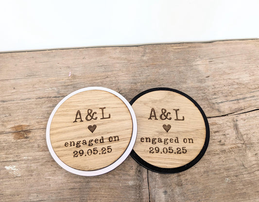Personalised Wooden Engagement Coasters: Couple's Initials & Date