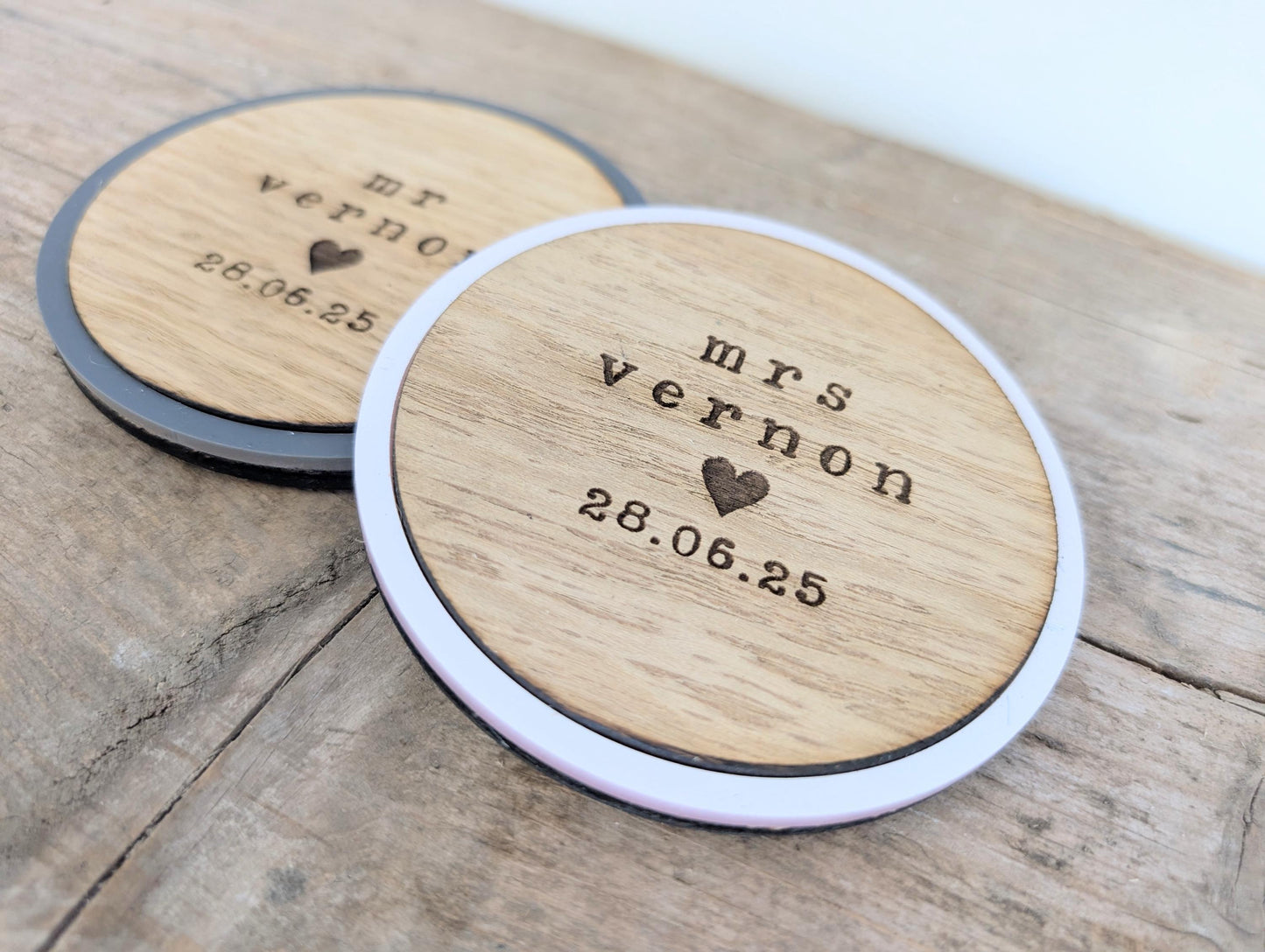 Personalised Mr & Mrs Wedding Coaster Set: Engraved Wood Keepsake