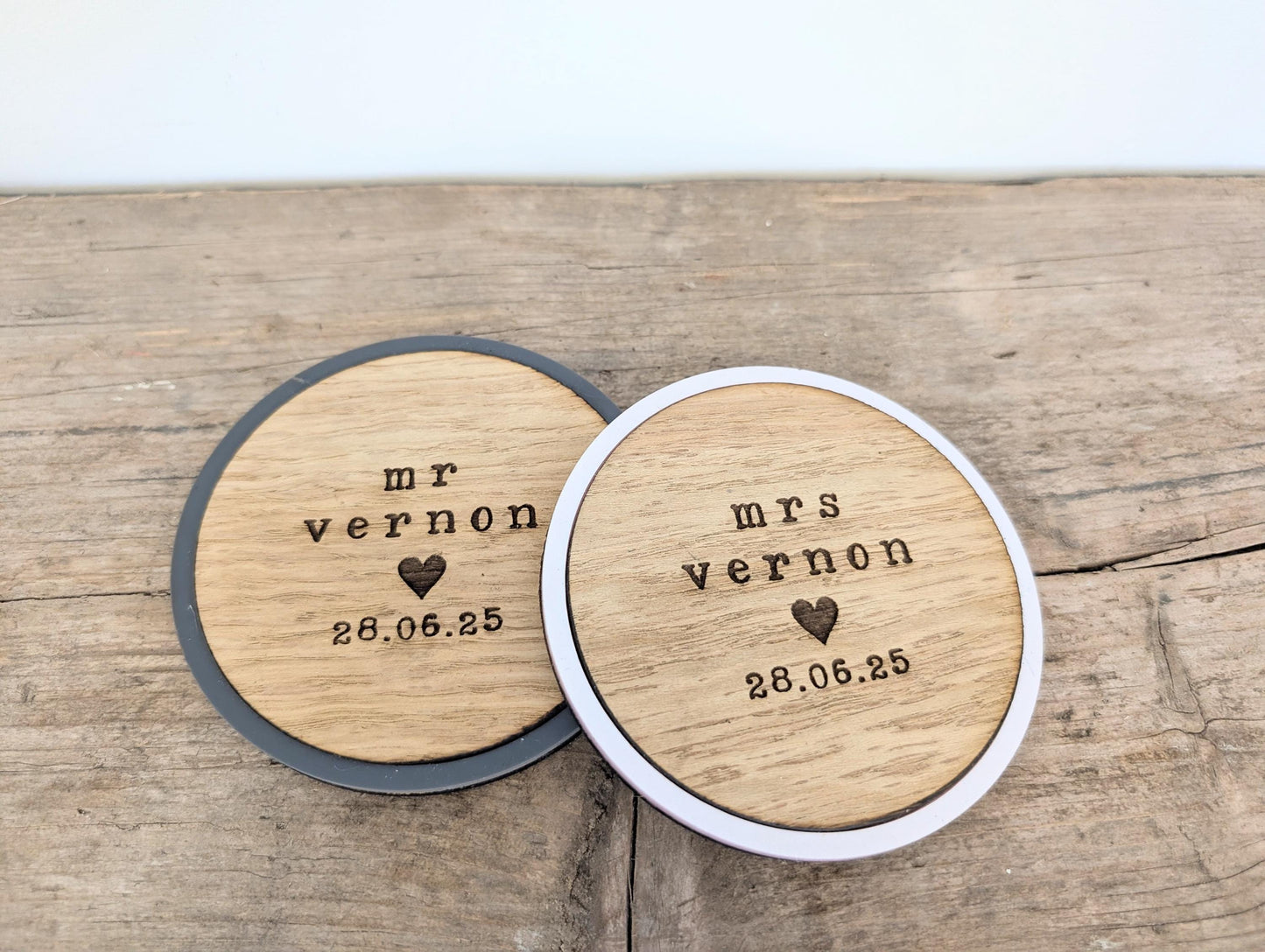 Personalised Mr & Mrs Wedding Coaster Set: Engraved Wood Keepsake