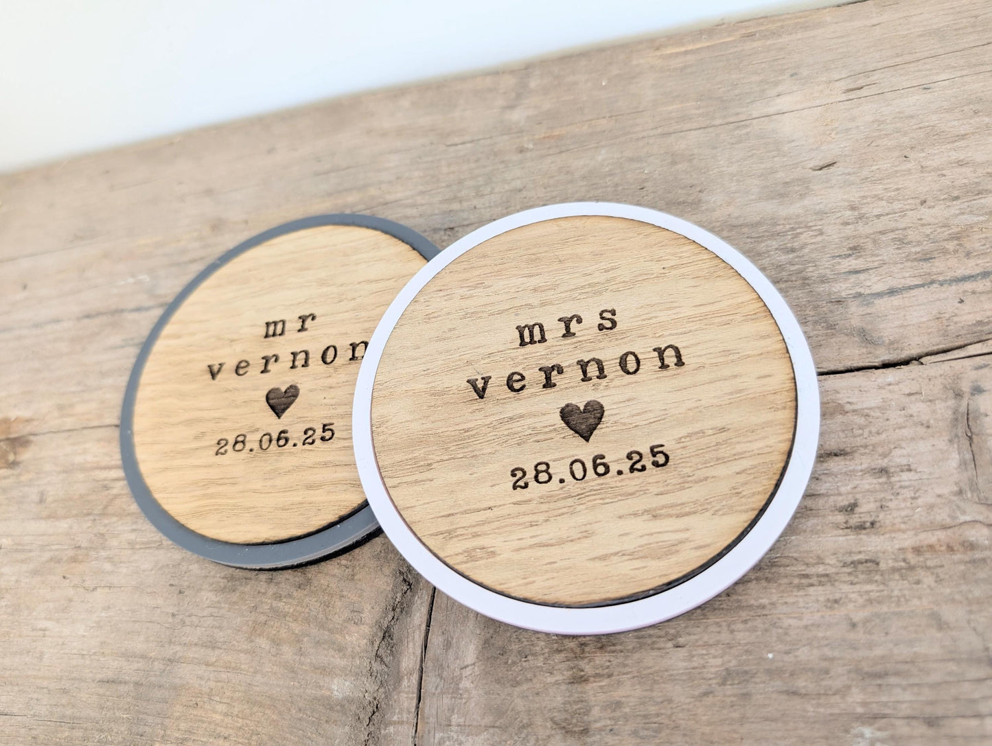 Personalised Mr & Mrs Wedding Coaster Set: Engraved Wood Keepsake