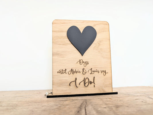 Personalised Mr & Mrs Wedding Countdown Plaque: Oak Engagement Gift
