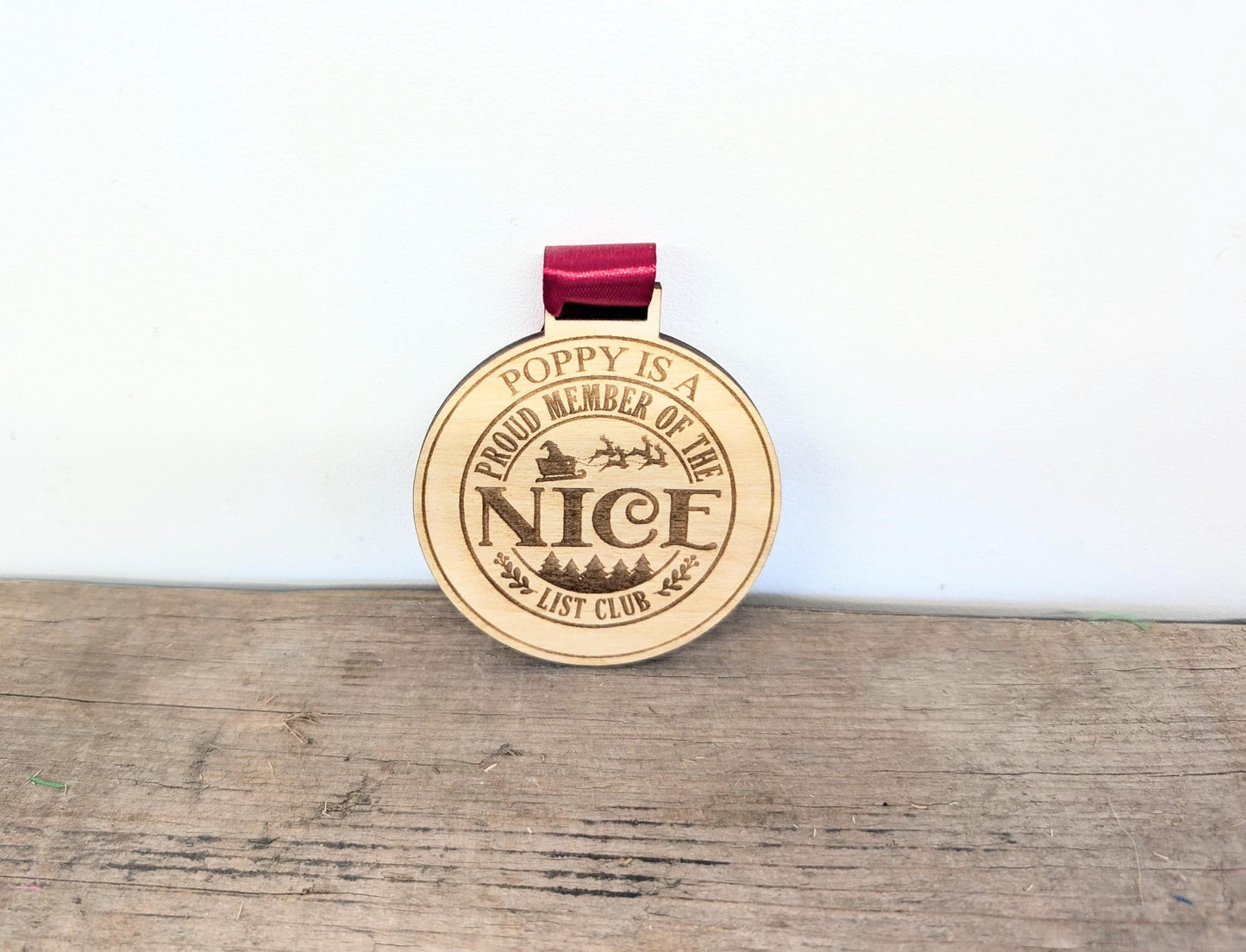 Personalised Santa's nice list medal. Custom wooden Santa's nice list medal with any name. Christmas Eve box. Santa's nice list keepsake.